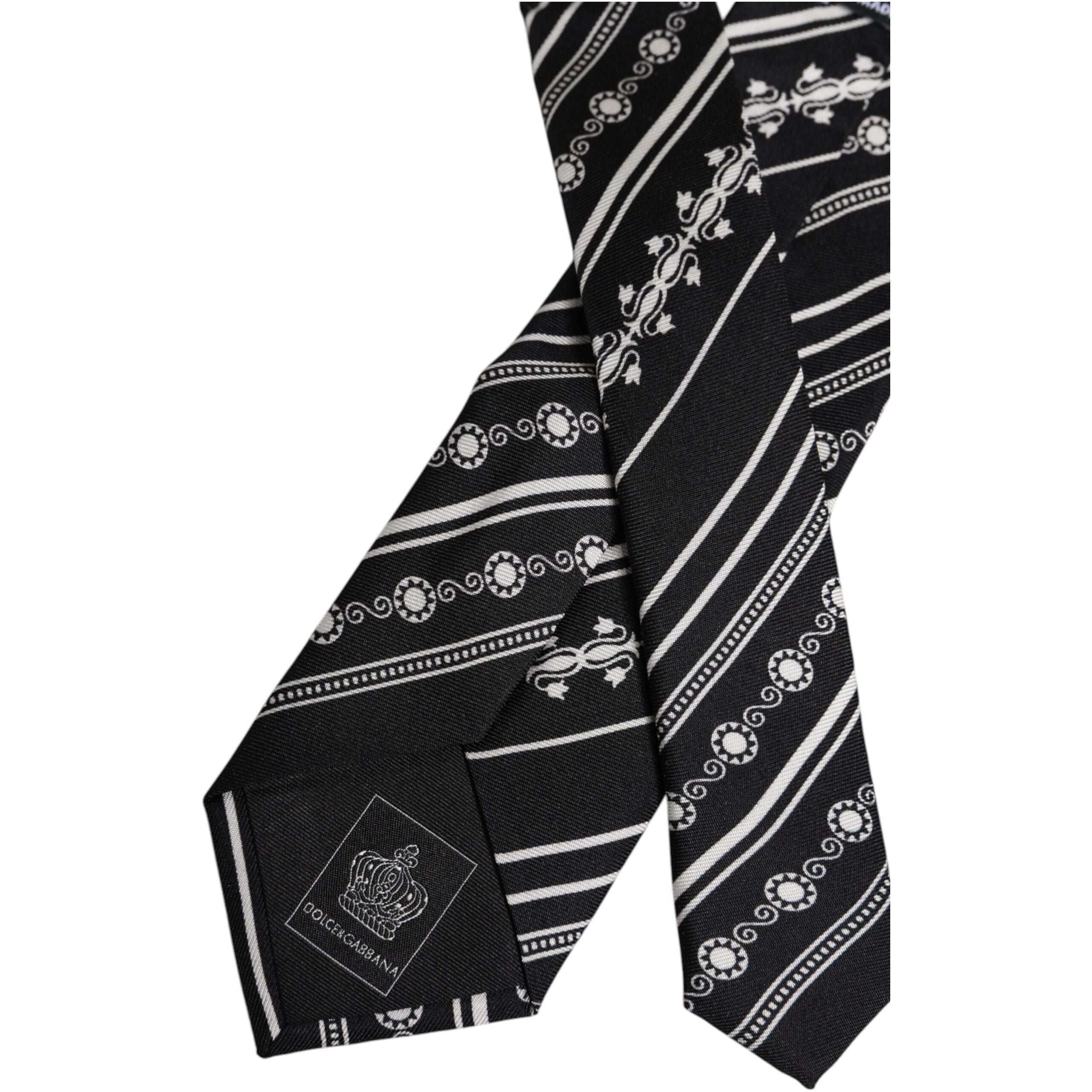 Dolce & Gabbana Black White Stripes Silk Necktie Tie