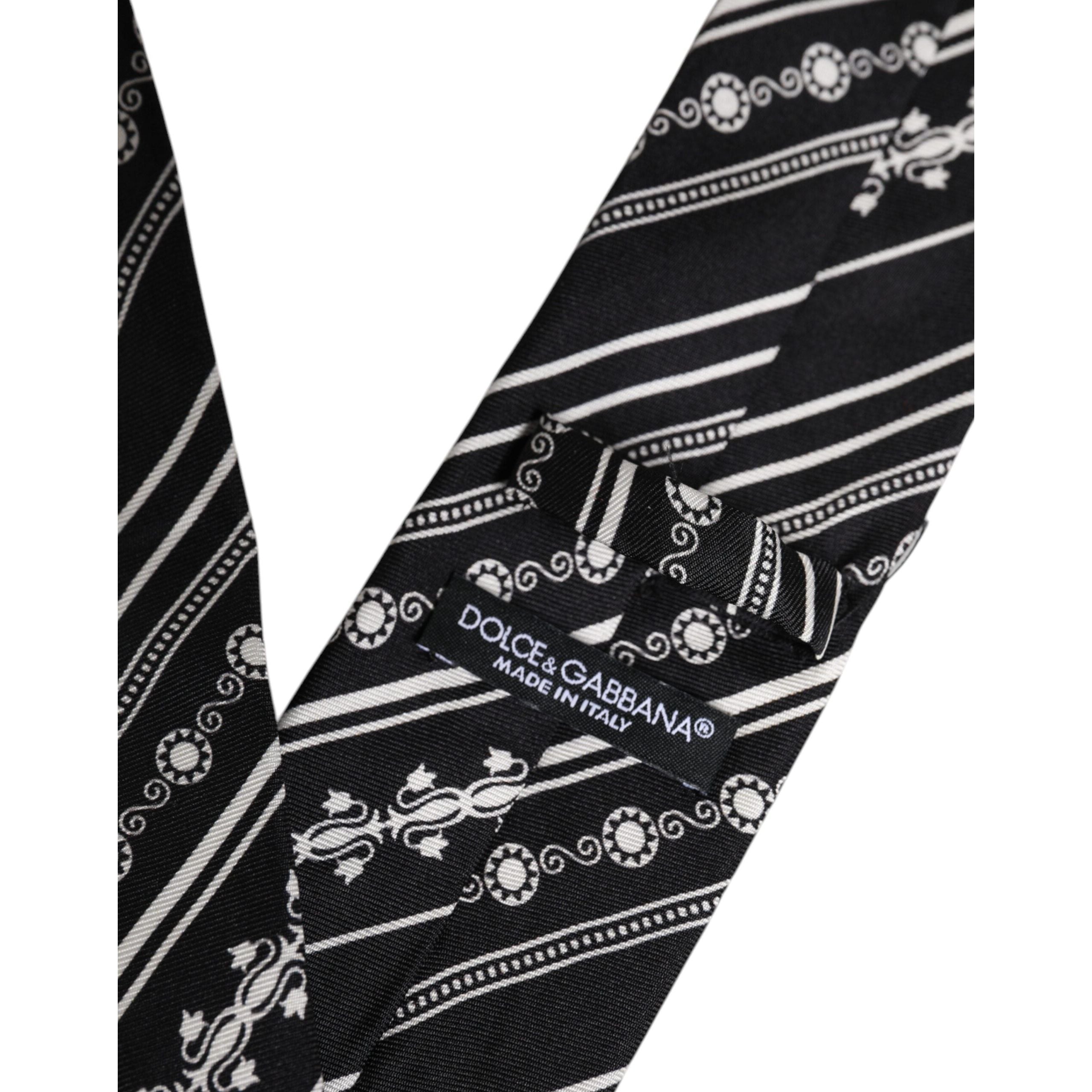 Dolce & Gabbana Black White Stripes Silk Necktie Tie