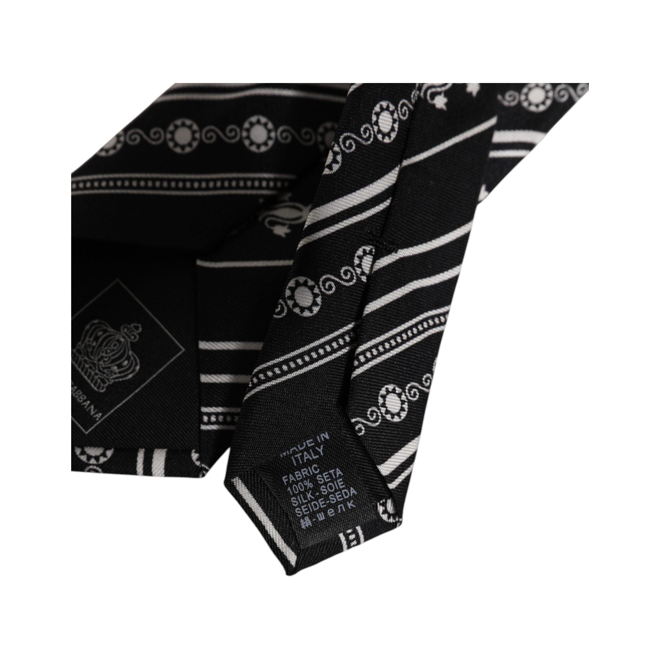 Dolce & Gabbana Black White Stripes Silk Necktie Tie