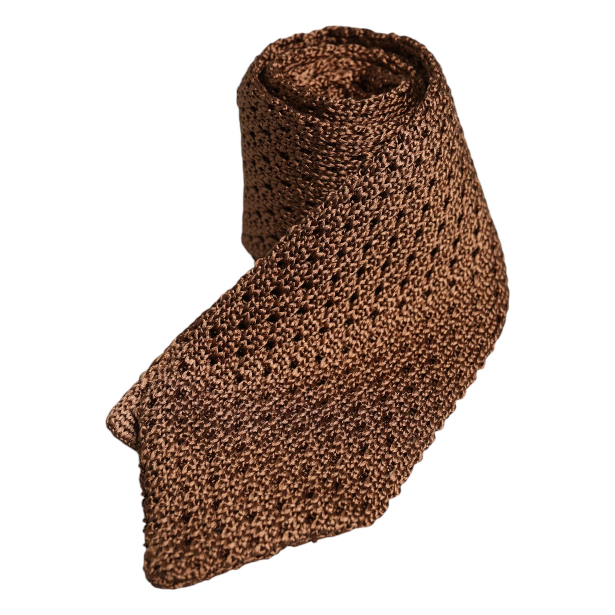 Dolce & Gabbana Brown Knitted Silk Adjustable Necktie Tie