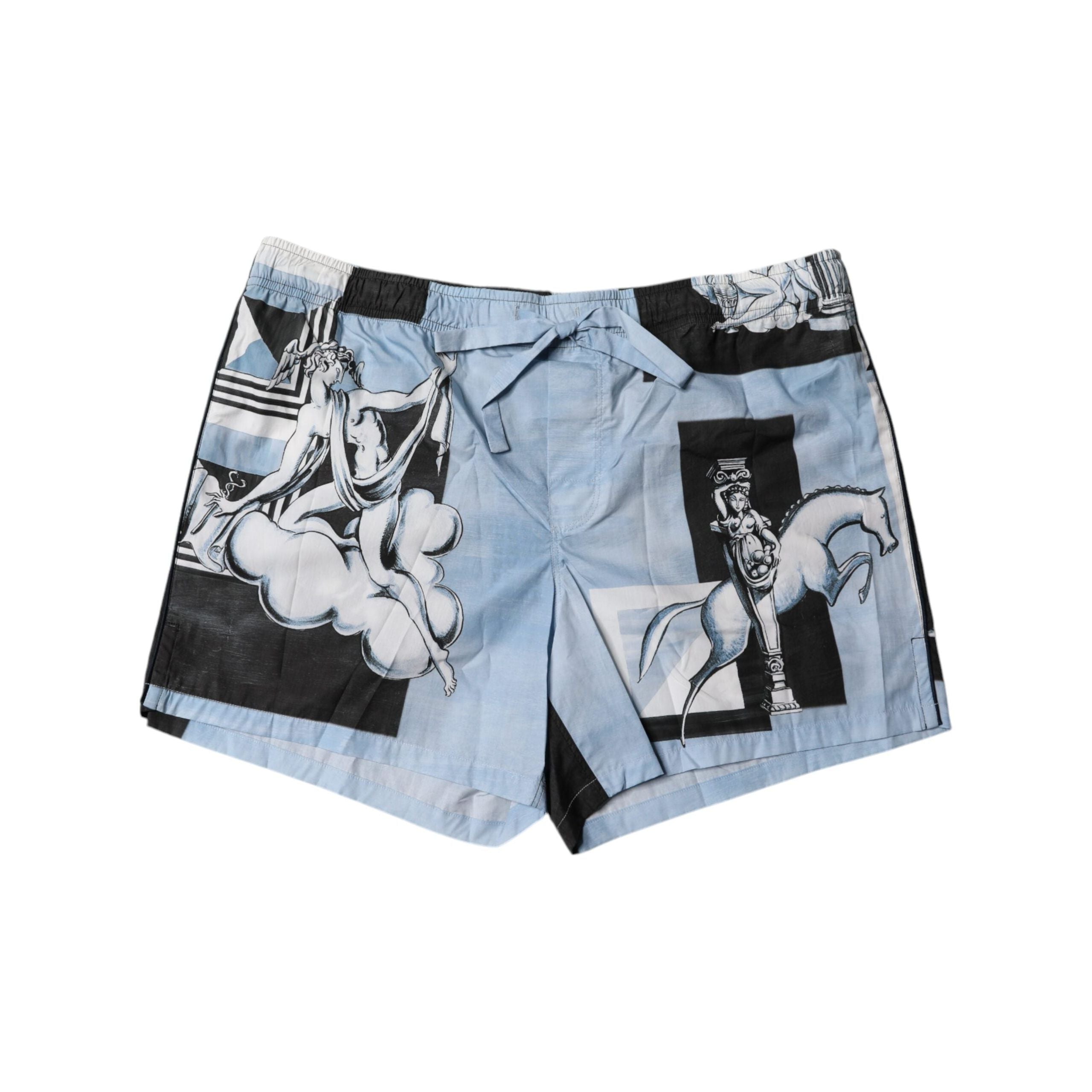Dolce & Gabbana Blue Statue Print Cotton Shorts