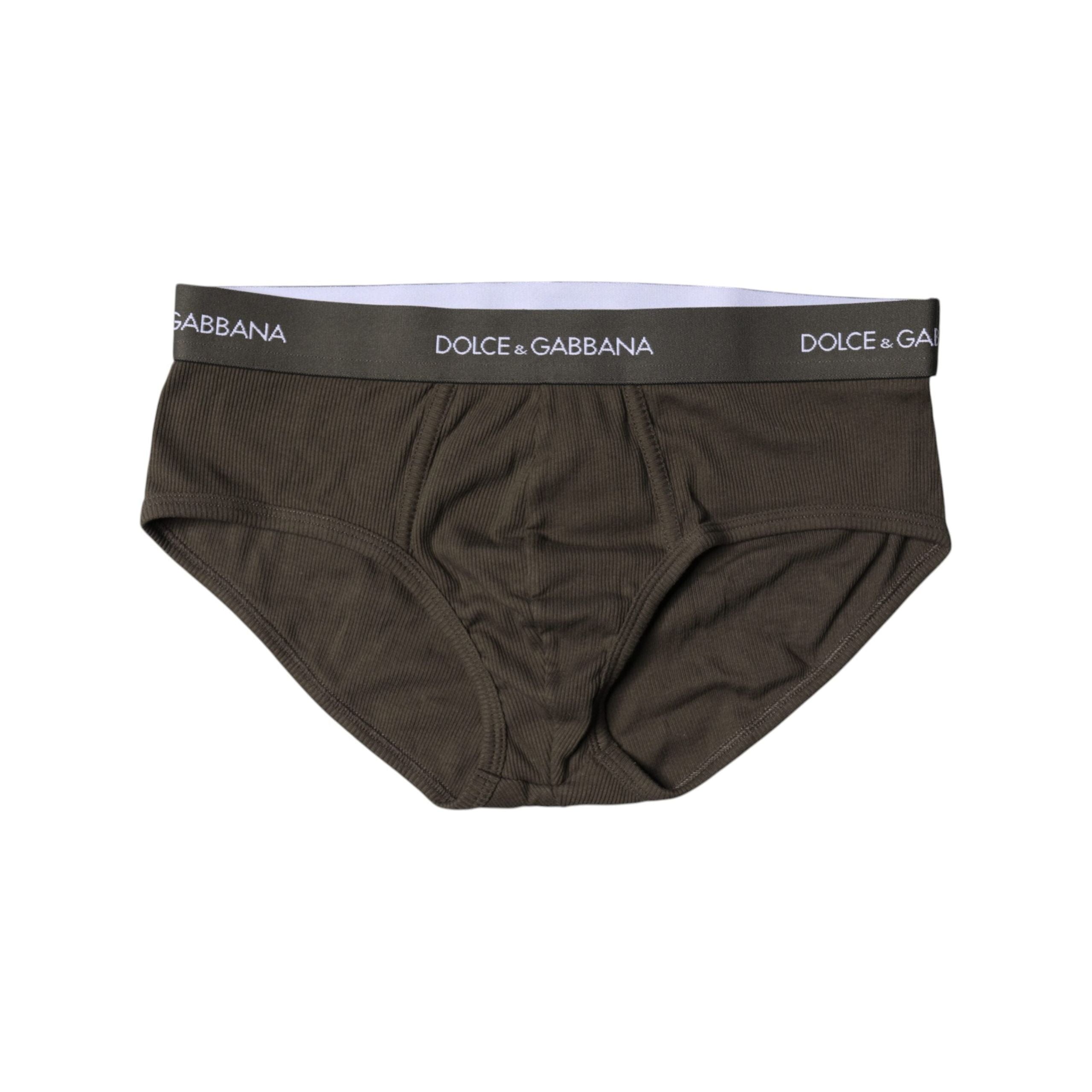 Dolce & Gabbana Gray Cotton Mid Slip Brief Underwear