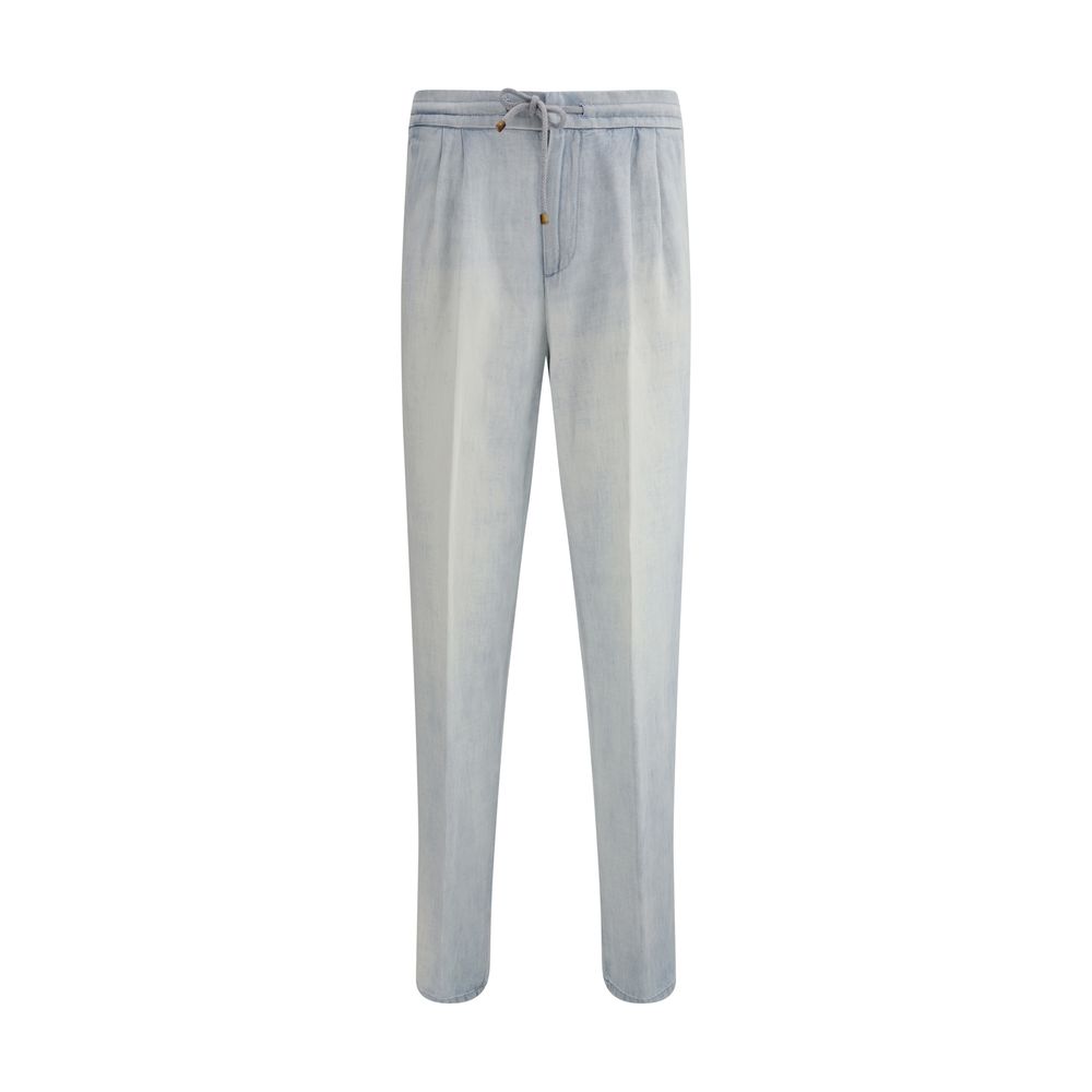 Brunello Cucinelli Blue Cotton Jeans with Drawstring Waistband