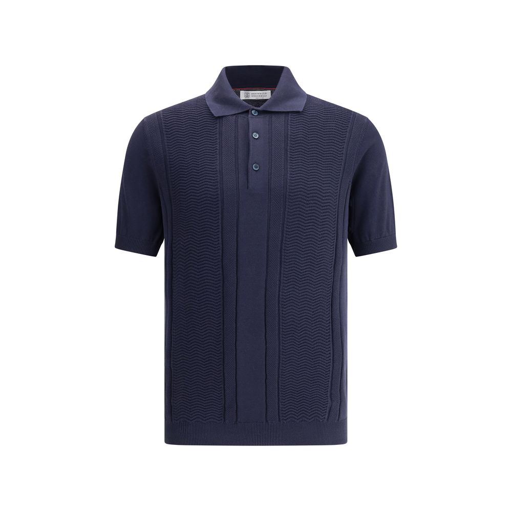 Brunello Cucinelli Navy Cotton Knit Polo Shirt