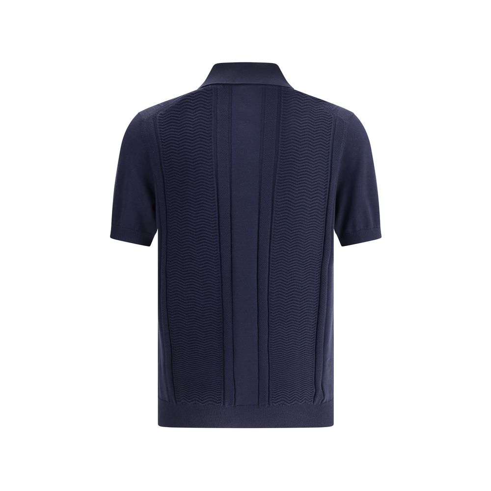 Brunello Cucinelli Navy Cotton Knit Polo Shirt