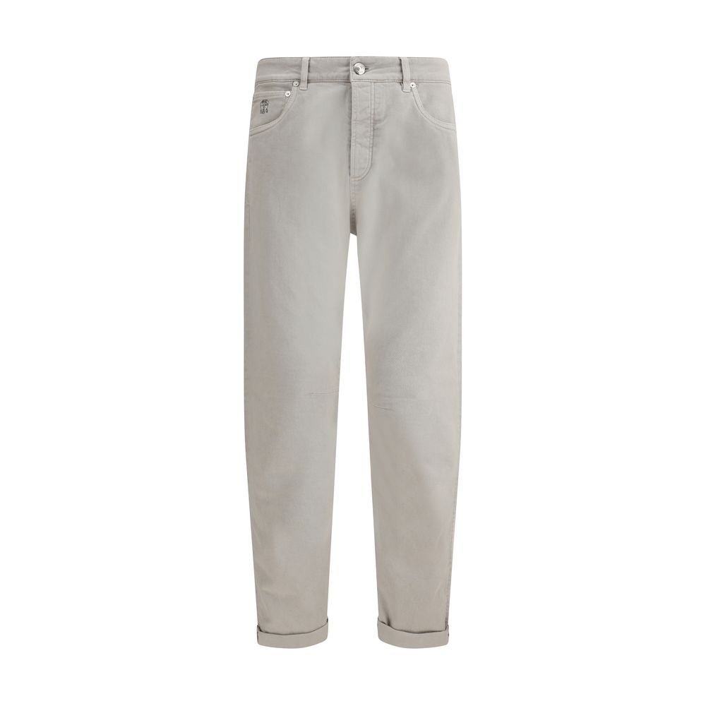 Brunello Cucinelli Navy Cotton Pants With Turn-Up Hem
