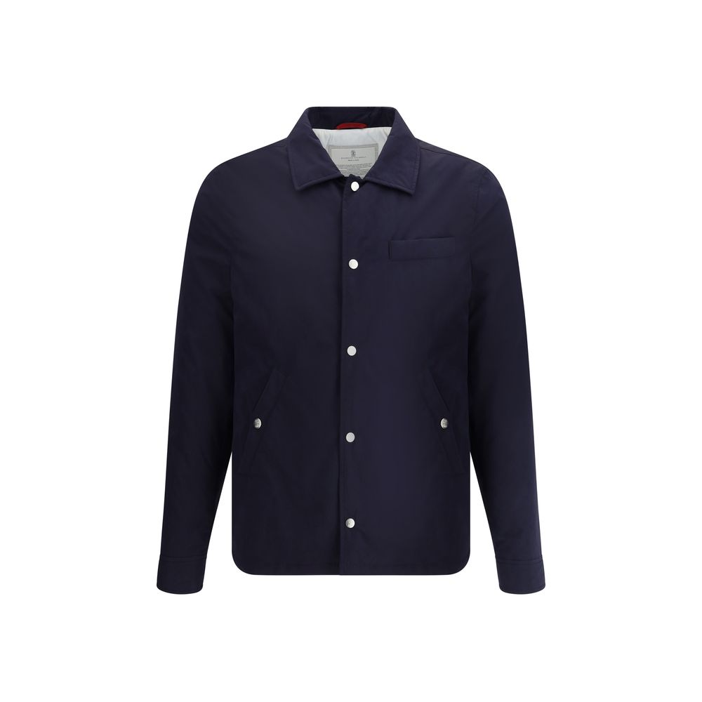 Brunello Cucinelli Navy Microfiber Waterproof Shirt Jacket