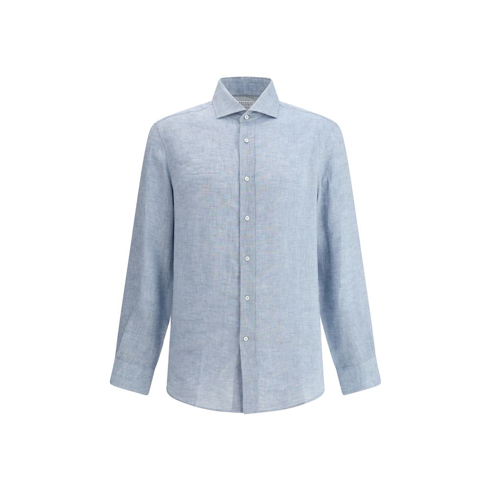 Brunello Cucinelli White Linen Shirt with Exquisite Mélange Texture