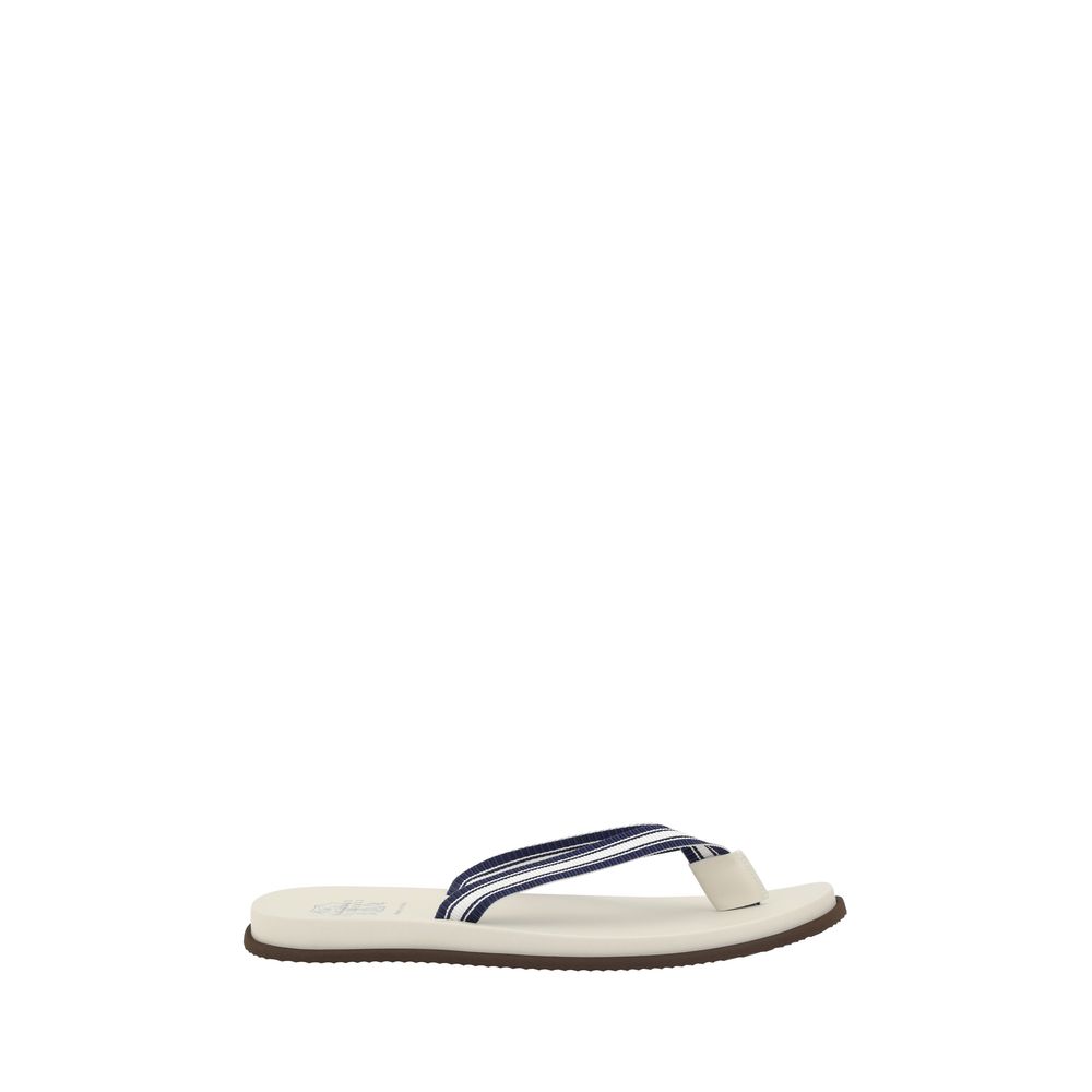 Brunello Cucinelli White Leather Thong Slippers for Effortless Elegance