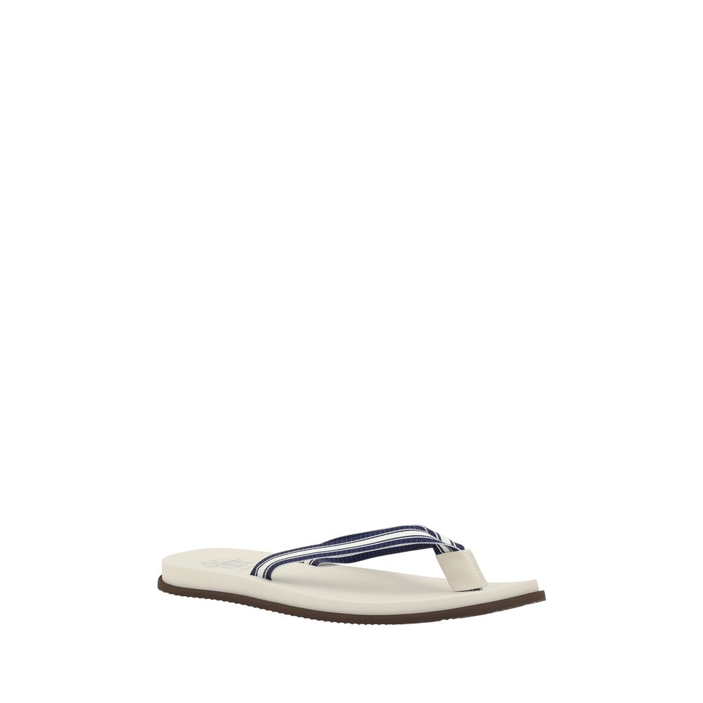 Brunello Cucinelli White Leather Thong Slippers for Effortless Elegance