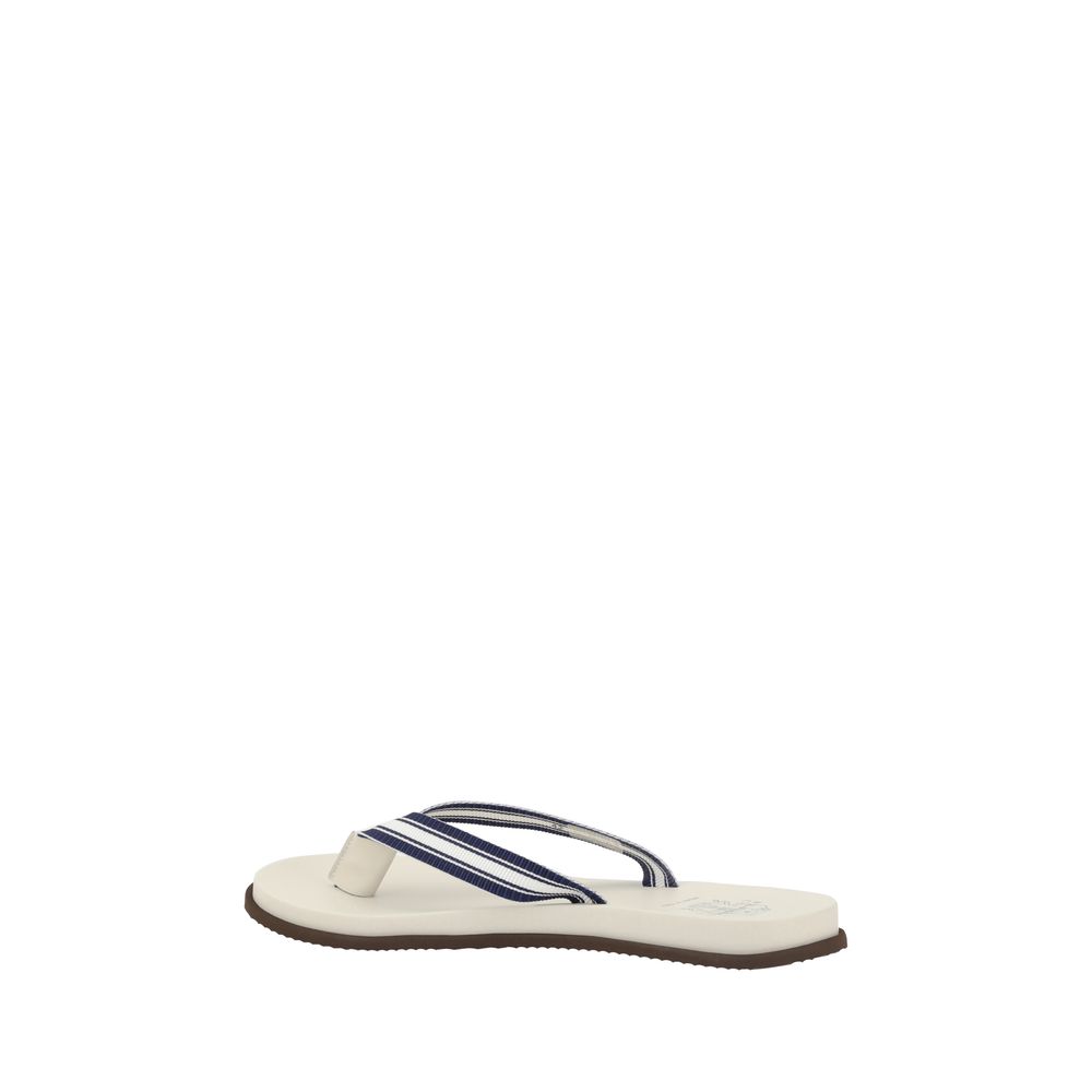 Brunello Cucinelli White Leather Thong Slippers for Effortless Elegance