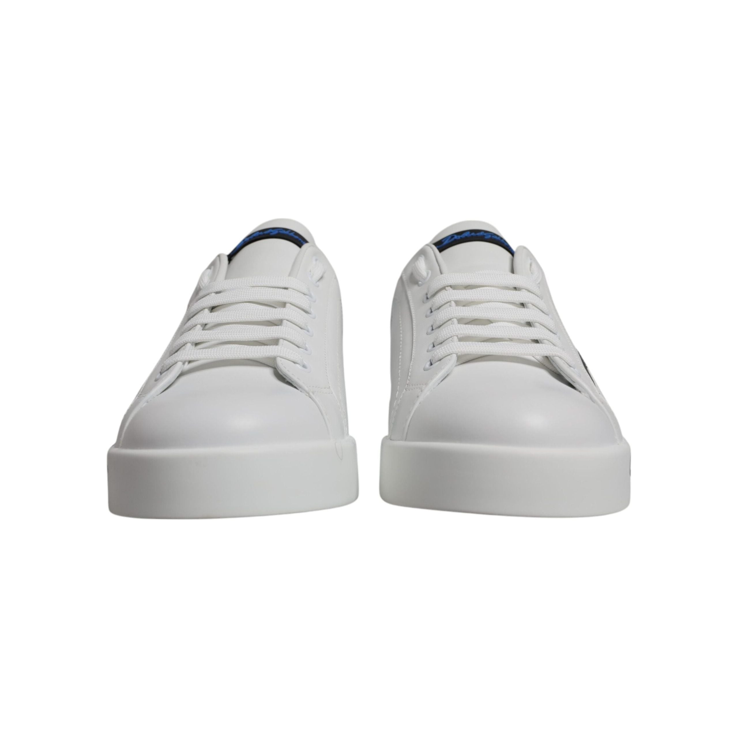 Dolce & Gabbana White Blue Leather Low Top Sneakers Shoes