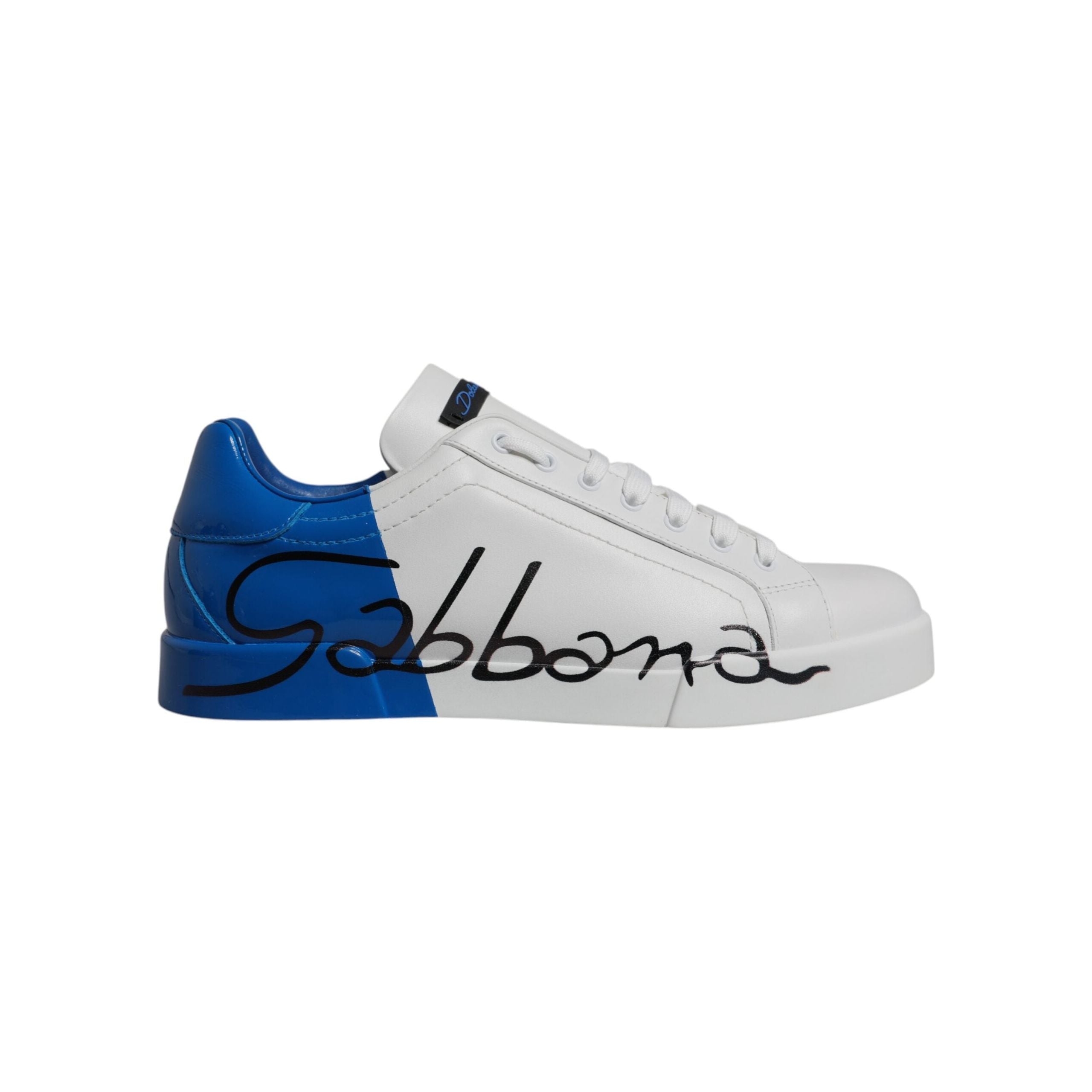 Dolce & Gabbana White Blue Leather Low Top Sneakers Shoes