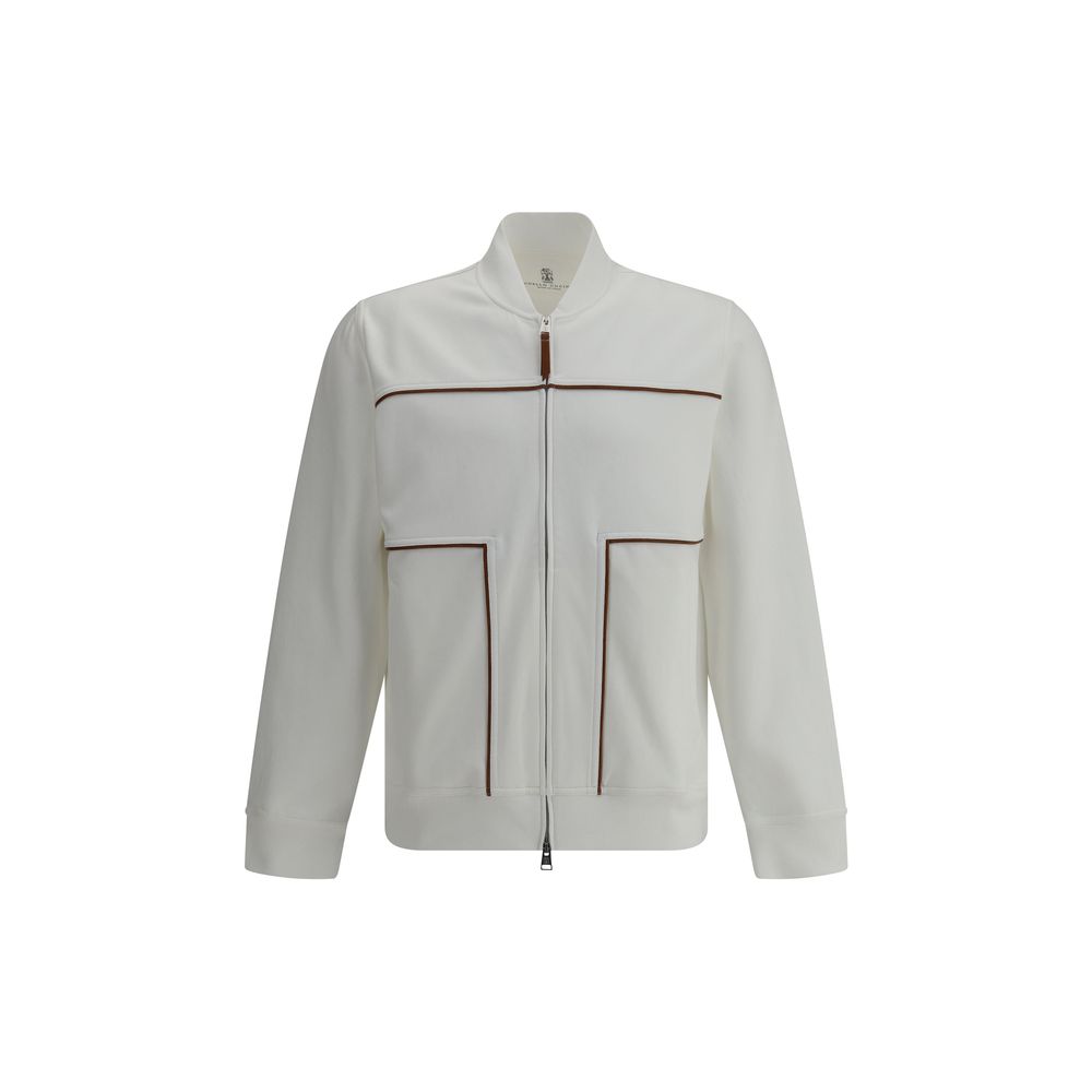 Brunello Cucinelli Grey Cotton Sweatshirt With Contrast Details