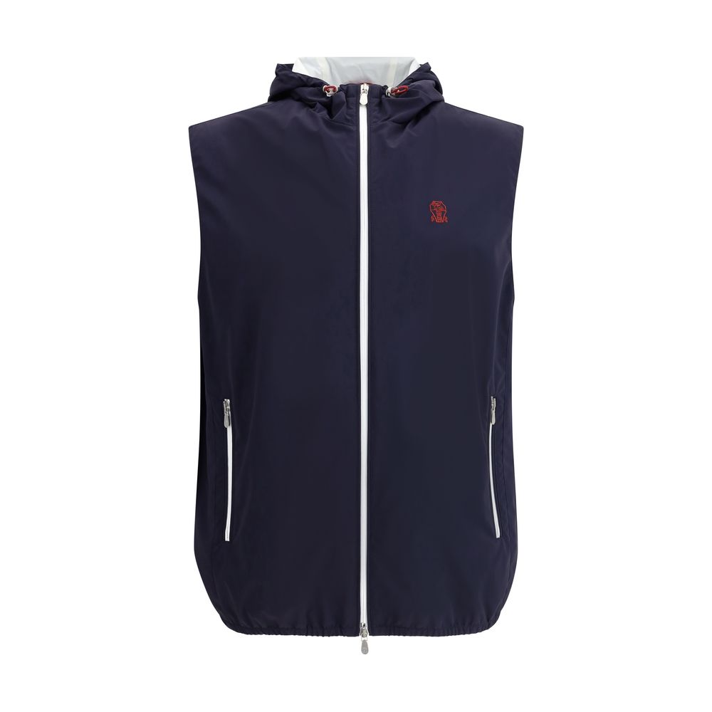 Brunello Cucinelli Navy Cotton Waterproof Vest for Elevated Style