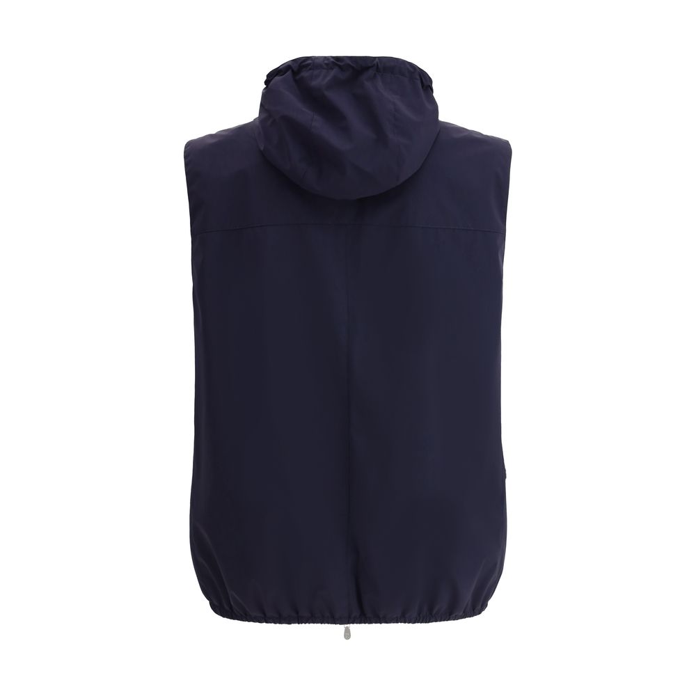 Brunello Cucinelli Navy Cotton Waterproof Vest for Elevated Style