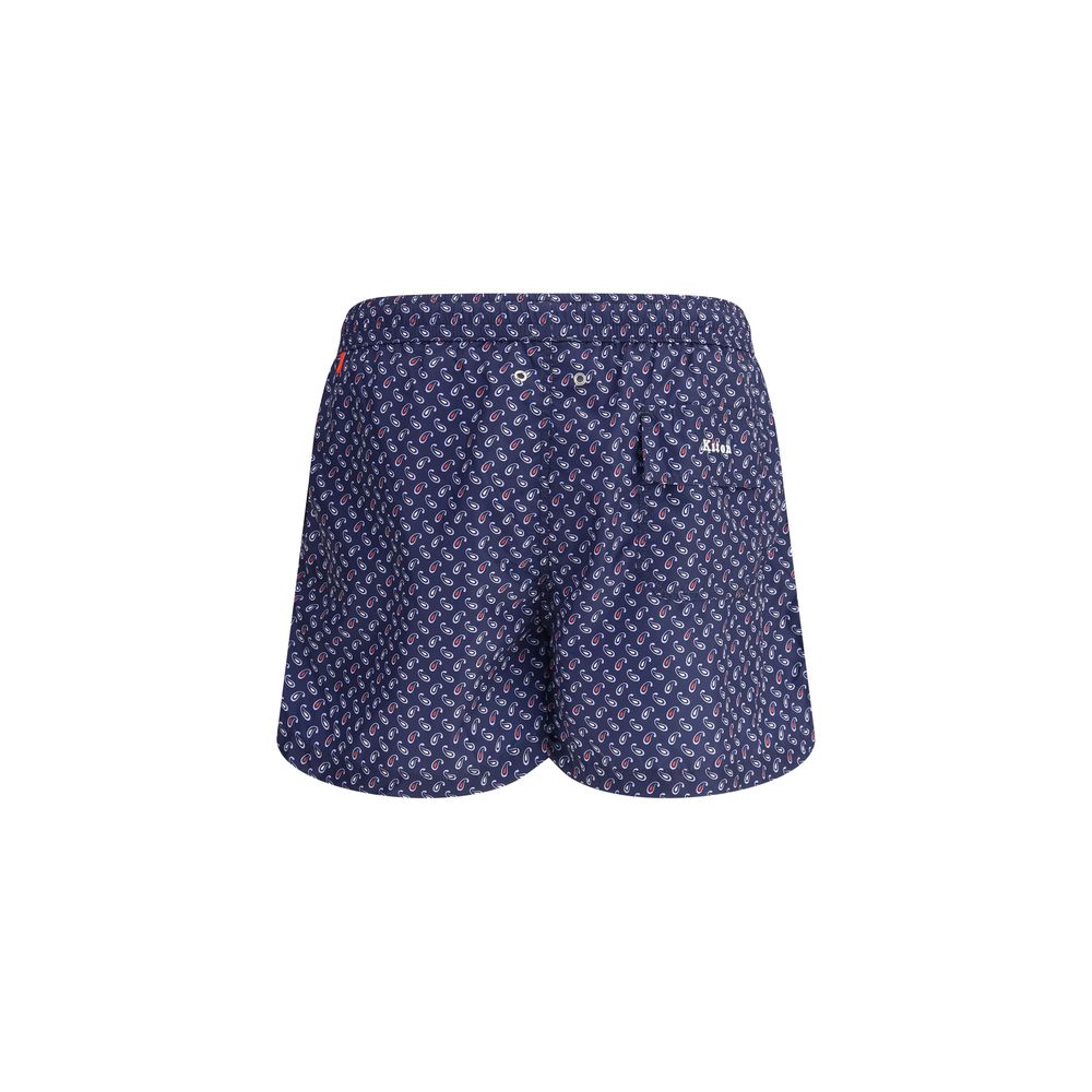 Kiton Navy Cotton Swimshorts with Iconic Monogram Design