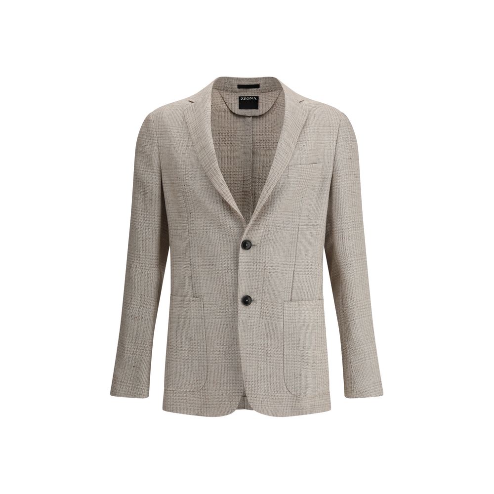 ZEGNA Grey Linen Wool Blend Luxury Blazer Jacket