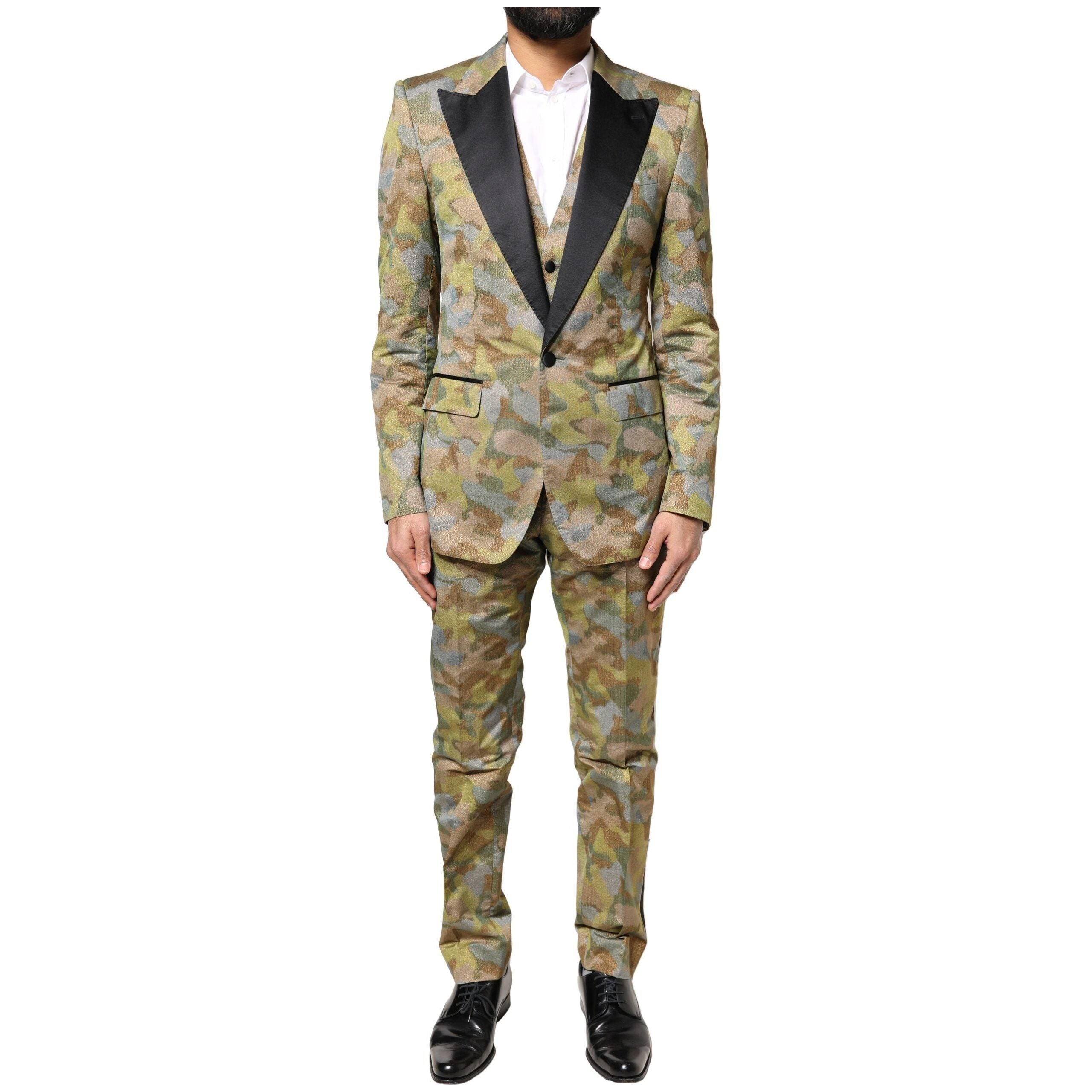Dolce & Gabbana Multicolor Silk Camouflage 3 Piece Suit