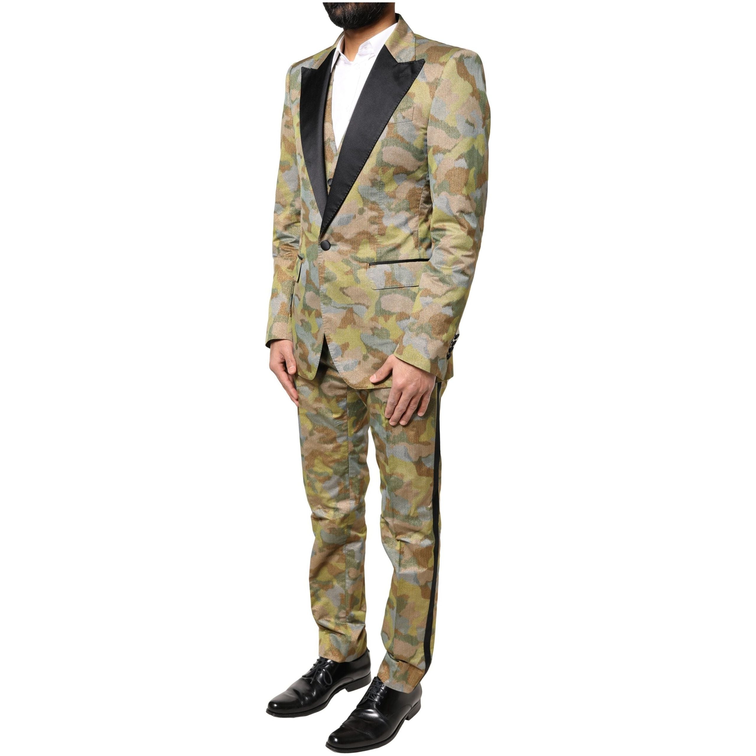 Dolce & Gabbana Multicolor Silk Camouflage 3 Piece Suit