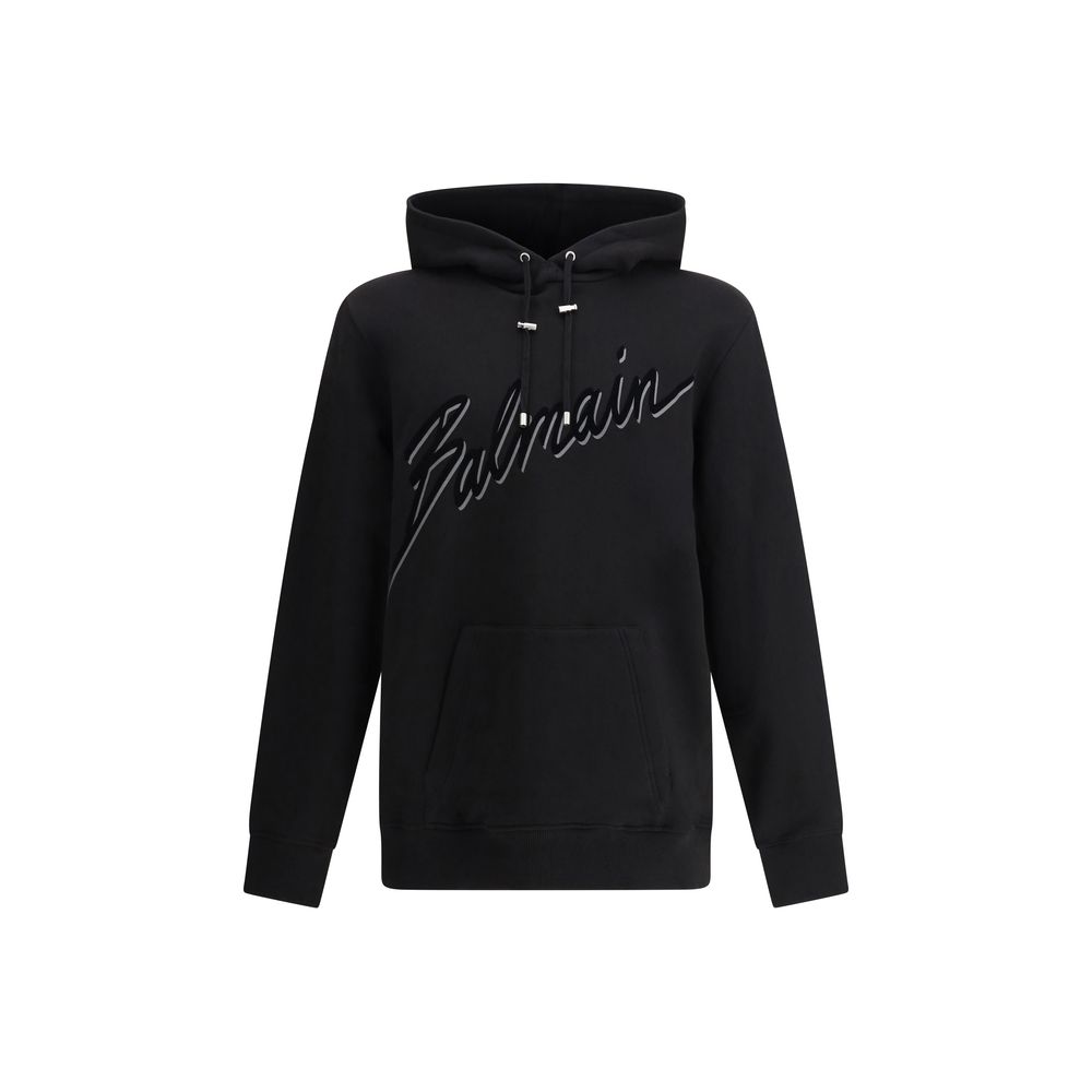 Balmain Grey Cotton Hoodie for Elevated Casual Elegance