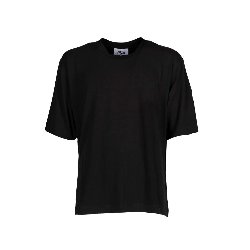 Alpha Studio Black Cotton T-Shirt for Effortless Elegance