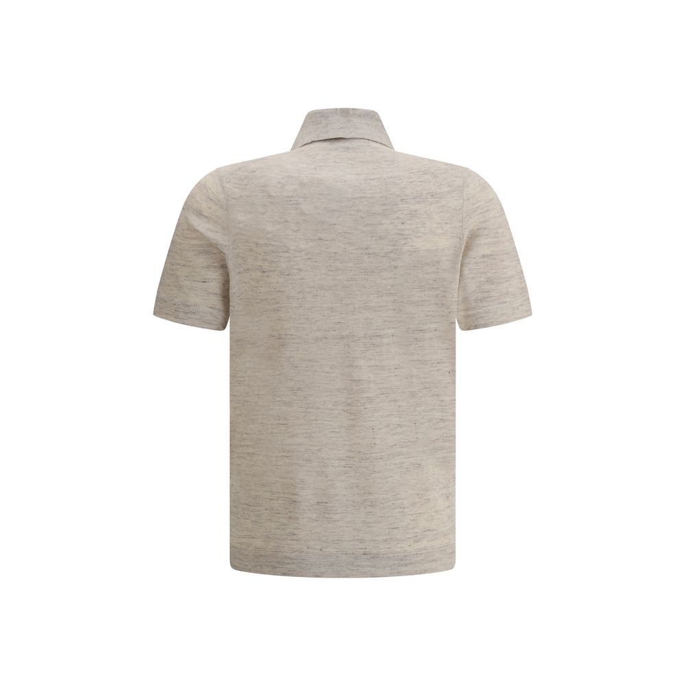 Brunello Cucinelli Beige Linen Polo Shirt for Timeless Elegance