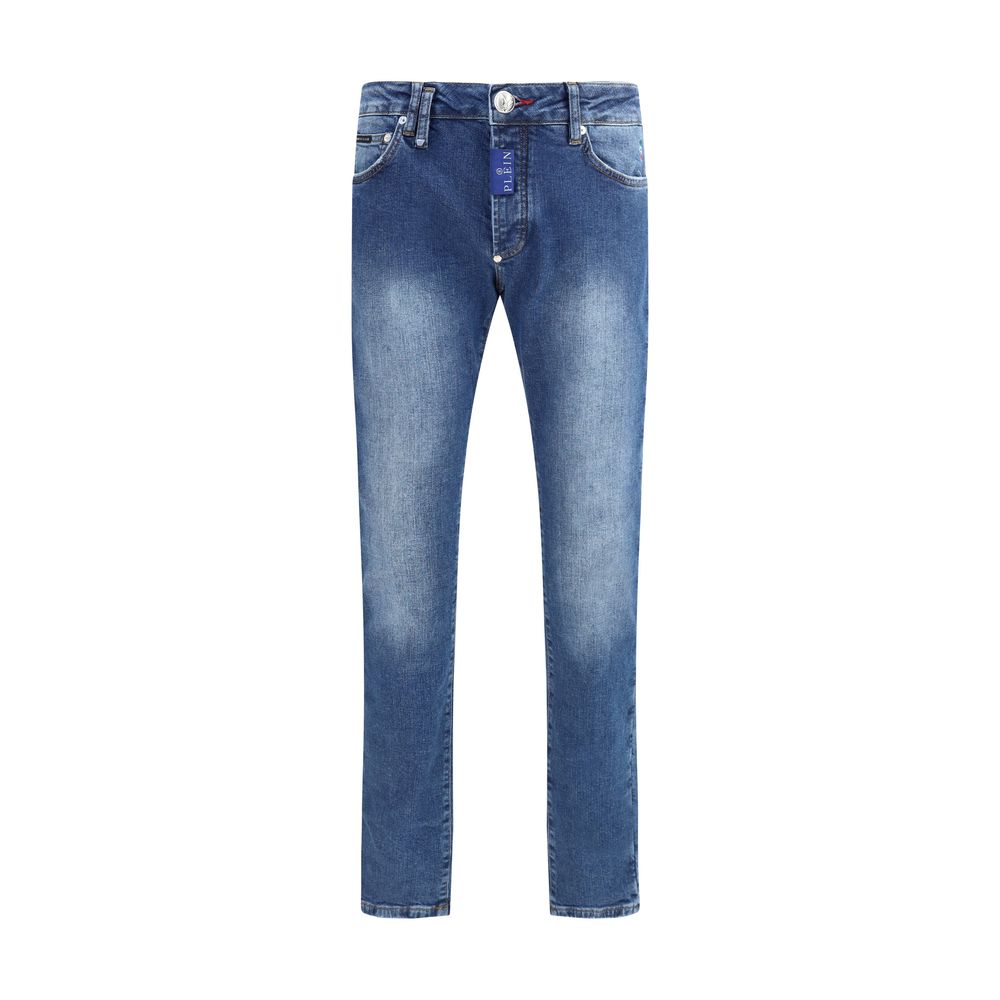 Philipp Plein Blue Cotton Super Straight Jeans for Elevated Style