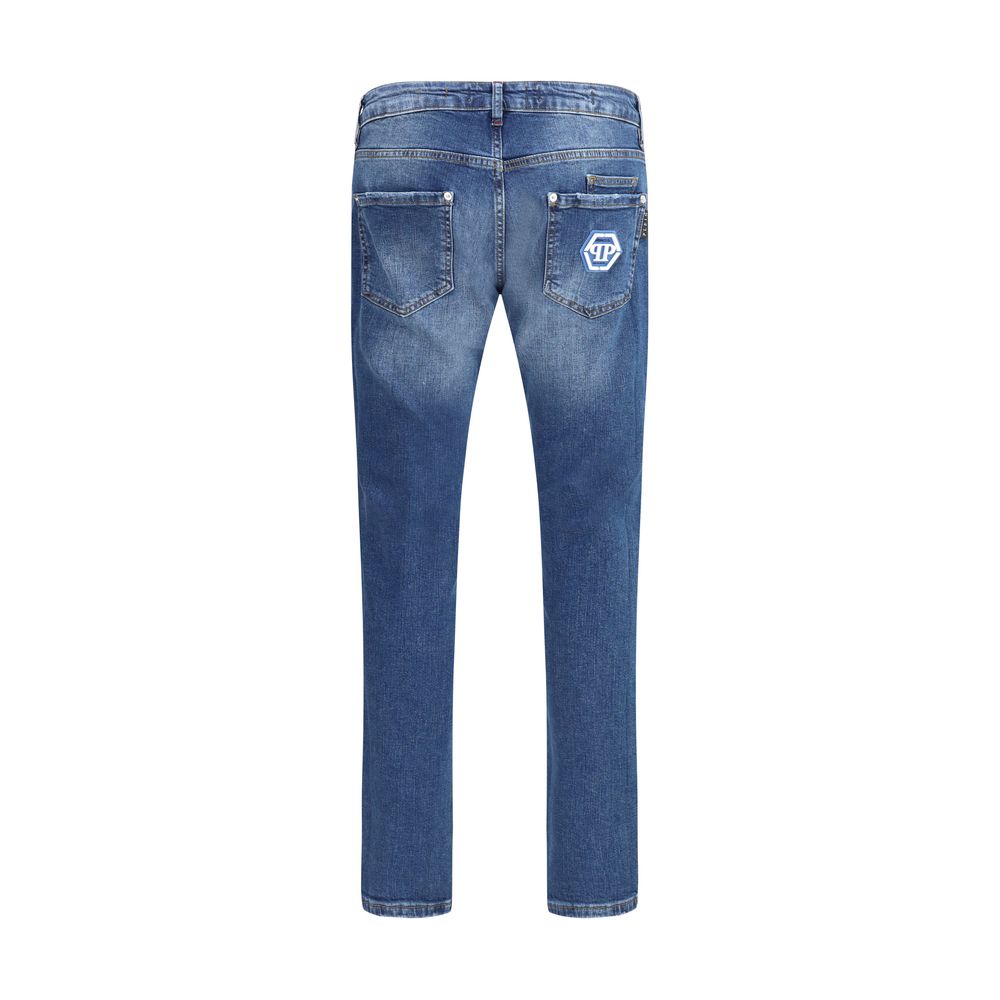 Philipp Plein Blue Cotton Super Straight Jeans for Elevated Style