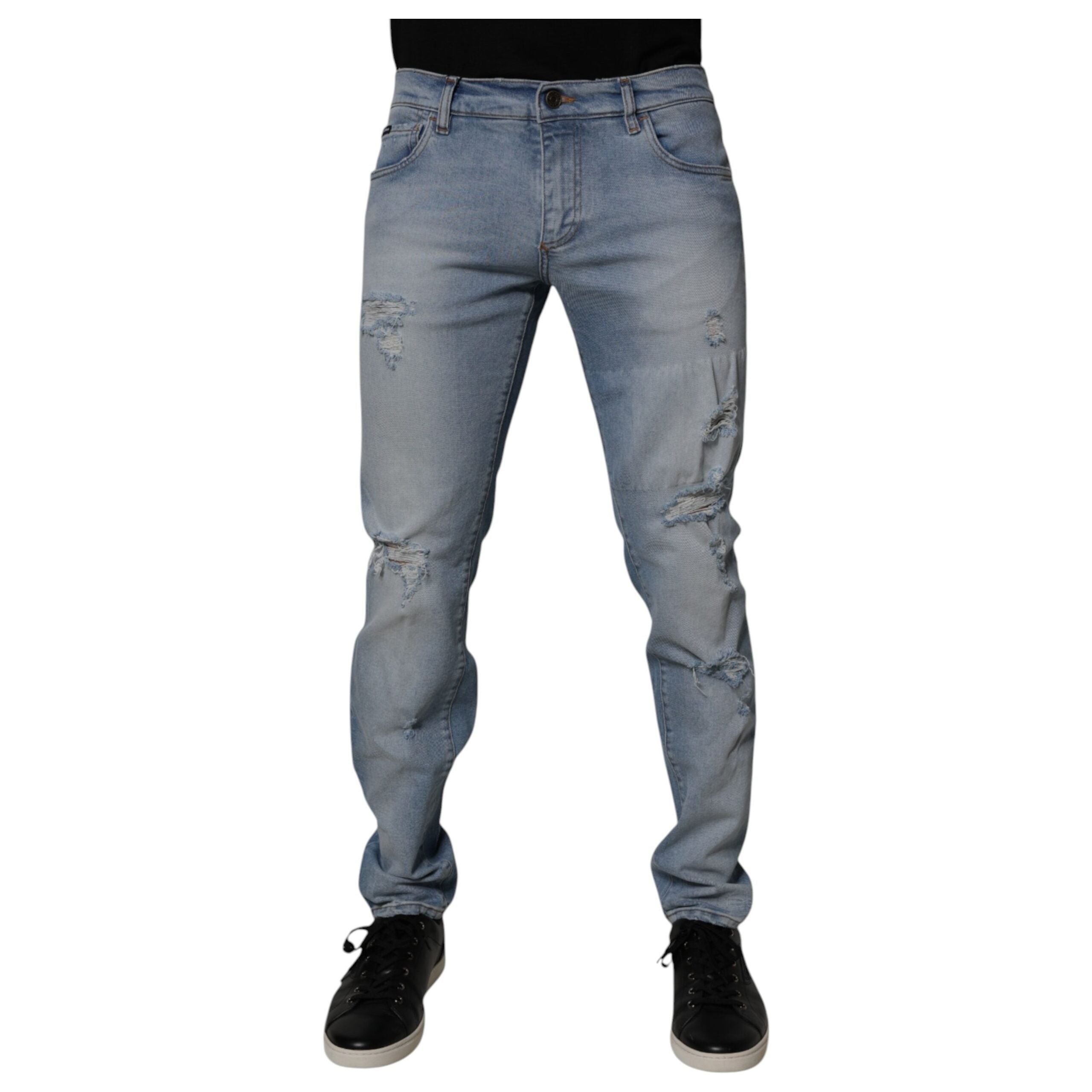 Dolce & Gabbana Blue Tattered Cotton Skinny Denim Jeans
