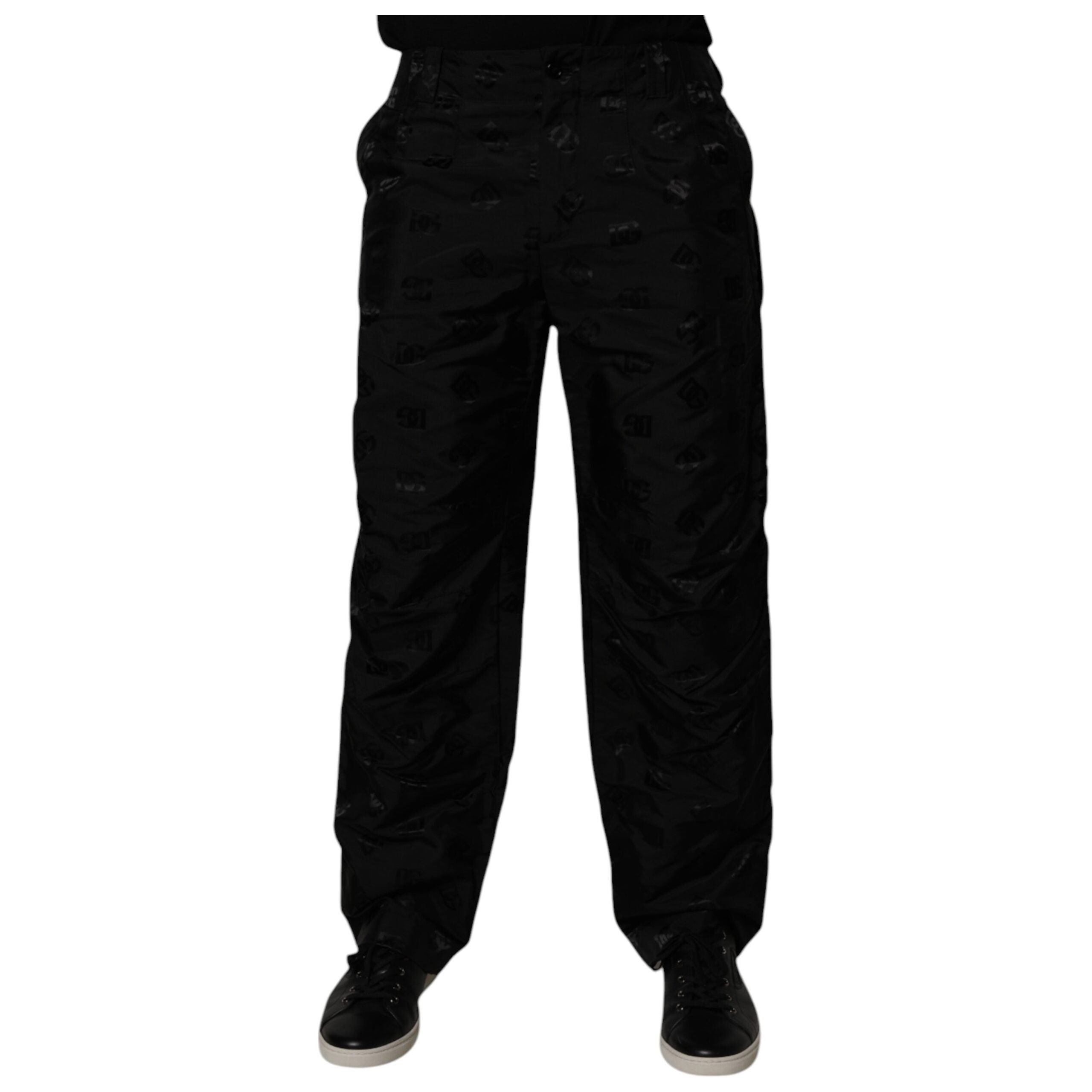 Dolce & Gabbana Black Logo Monogram Straight Pants Elegance