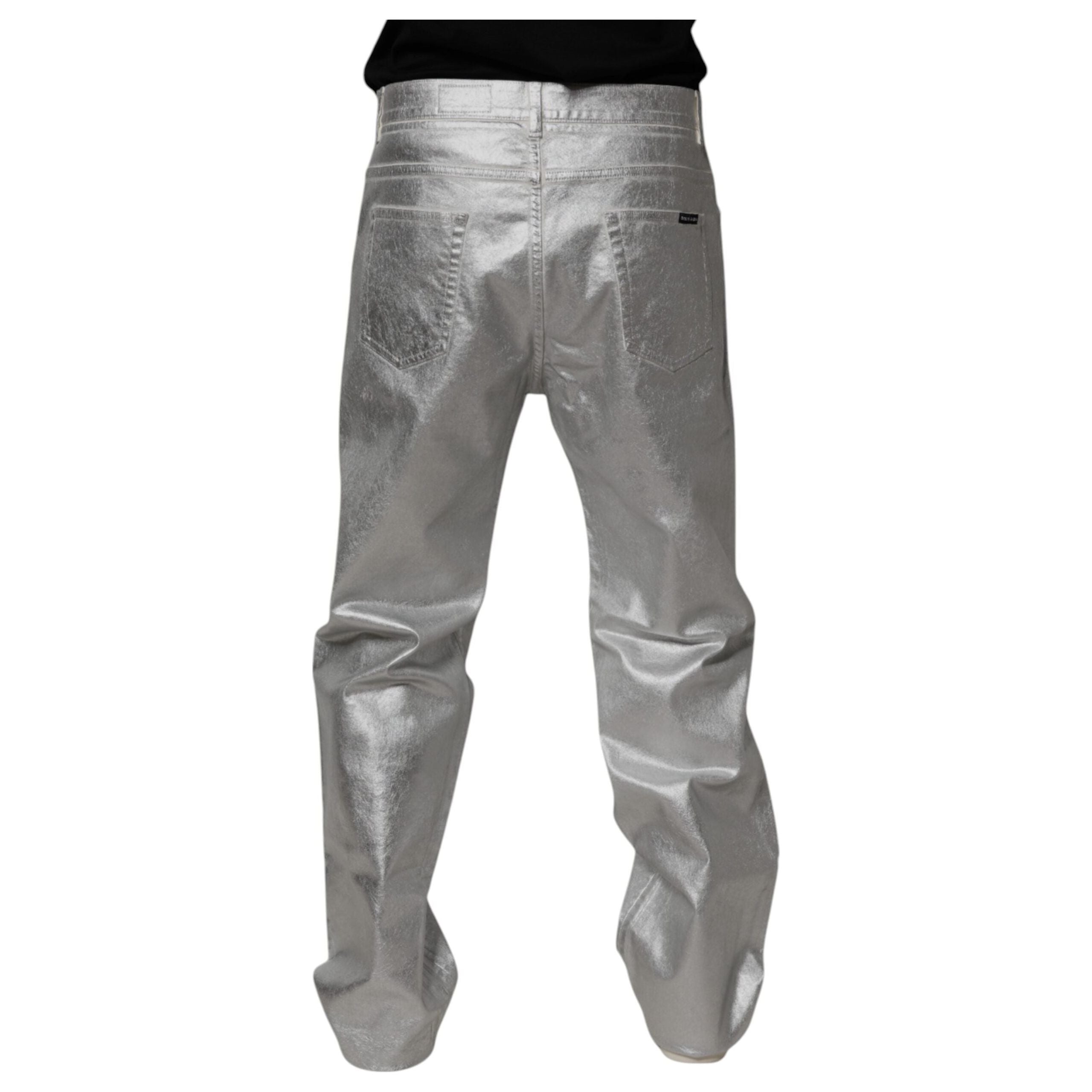 Dolce & Gabbana Metallic Silver Cotton Straight Denim Jeans