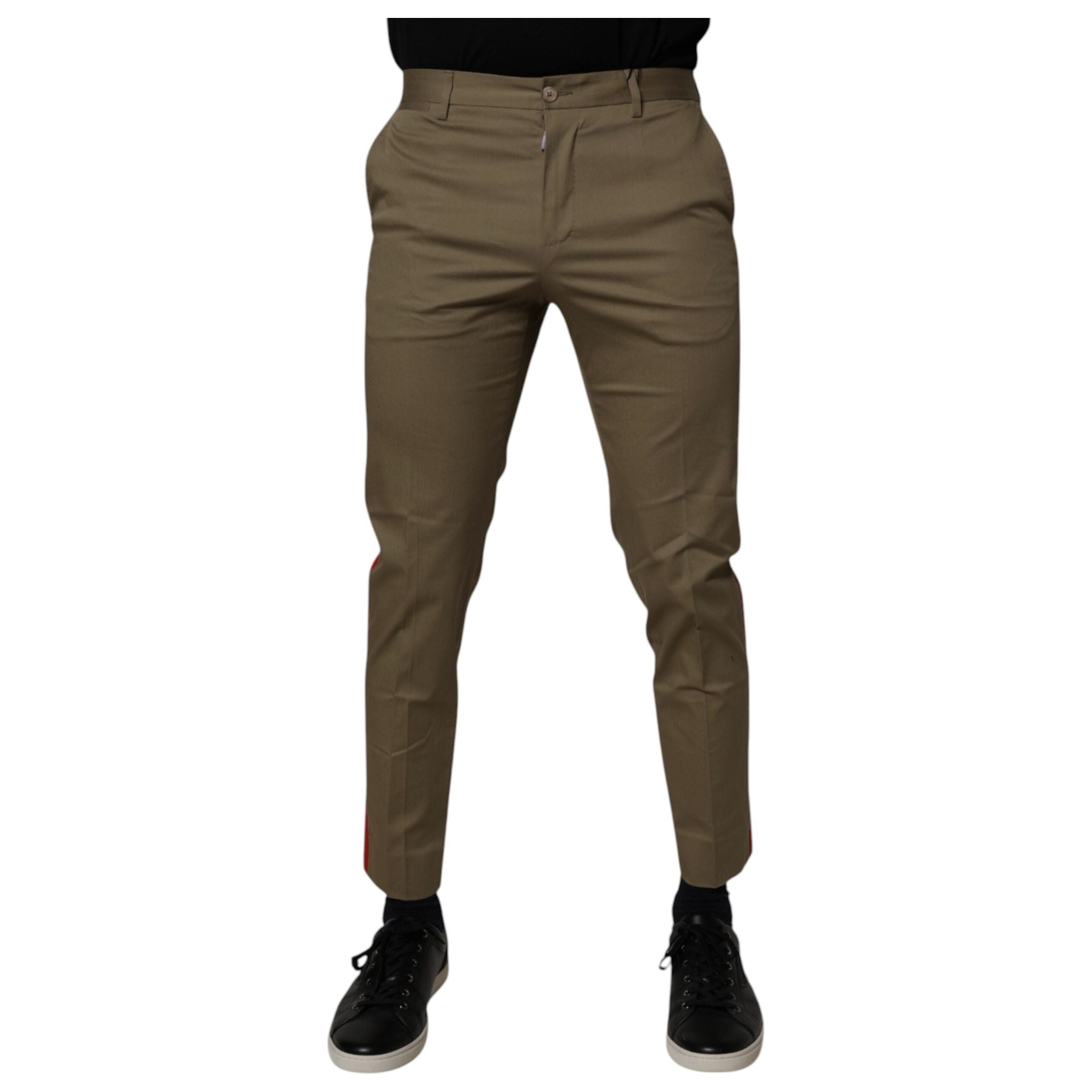 Dolce & Gabbana Dark Khaki Cotton Tapered Pants Elegance