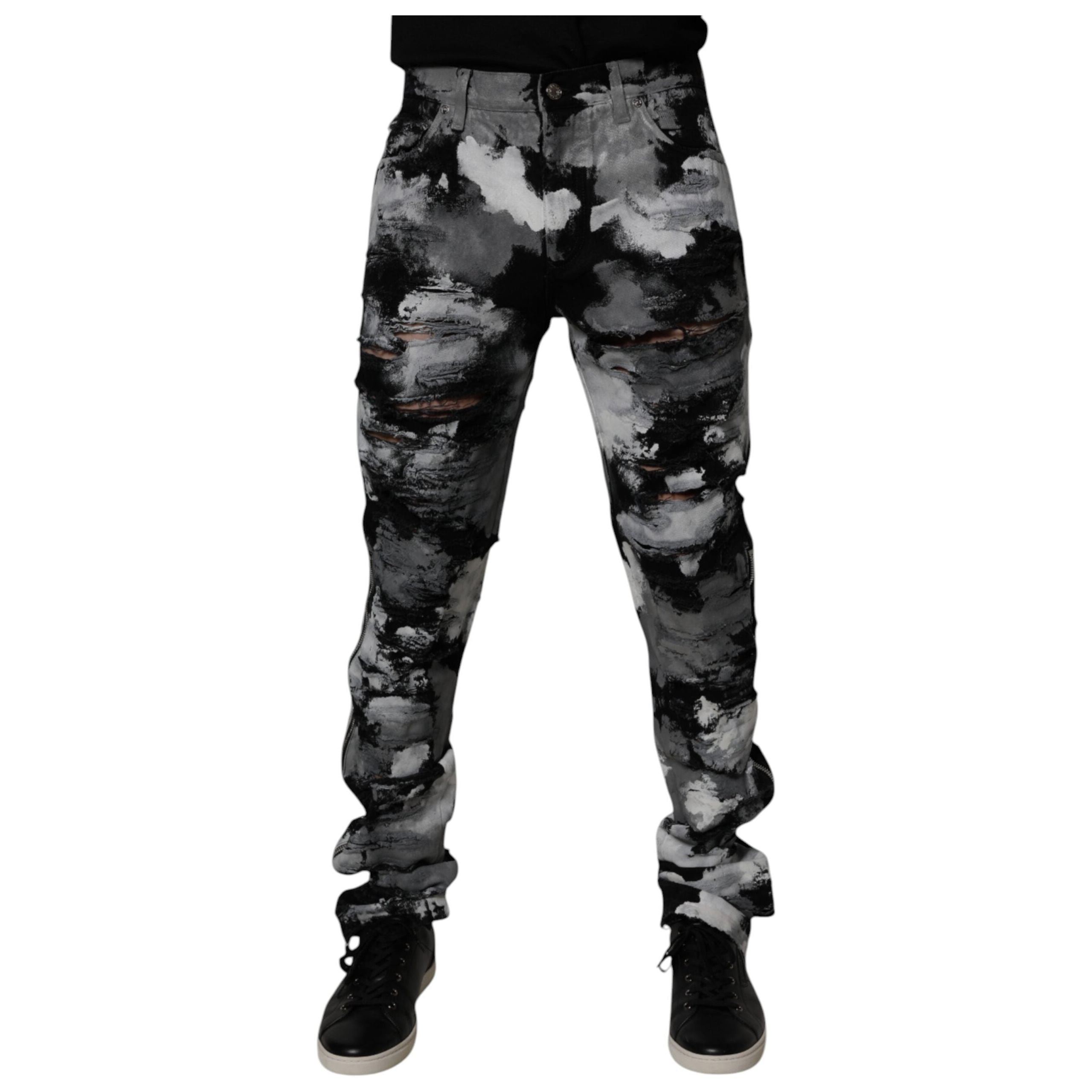 Dolce & Gabbana Multicolor Cotton Tattered Skinny Jeans