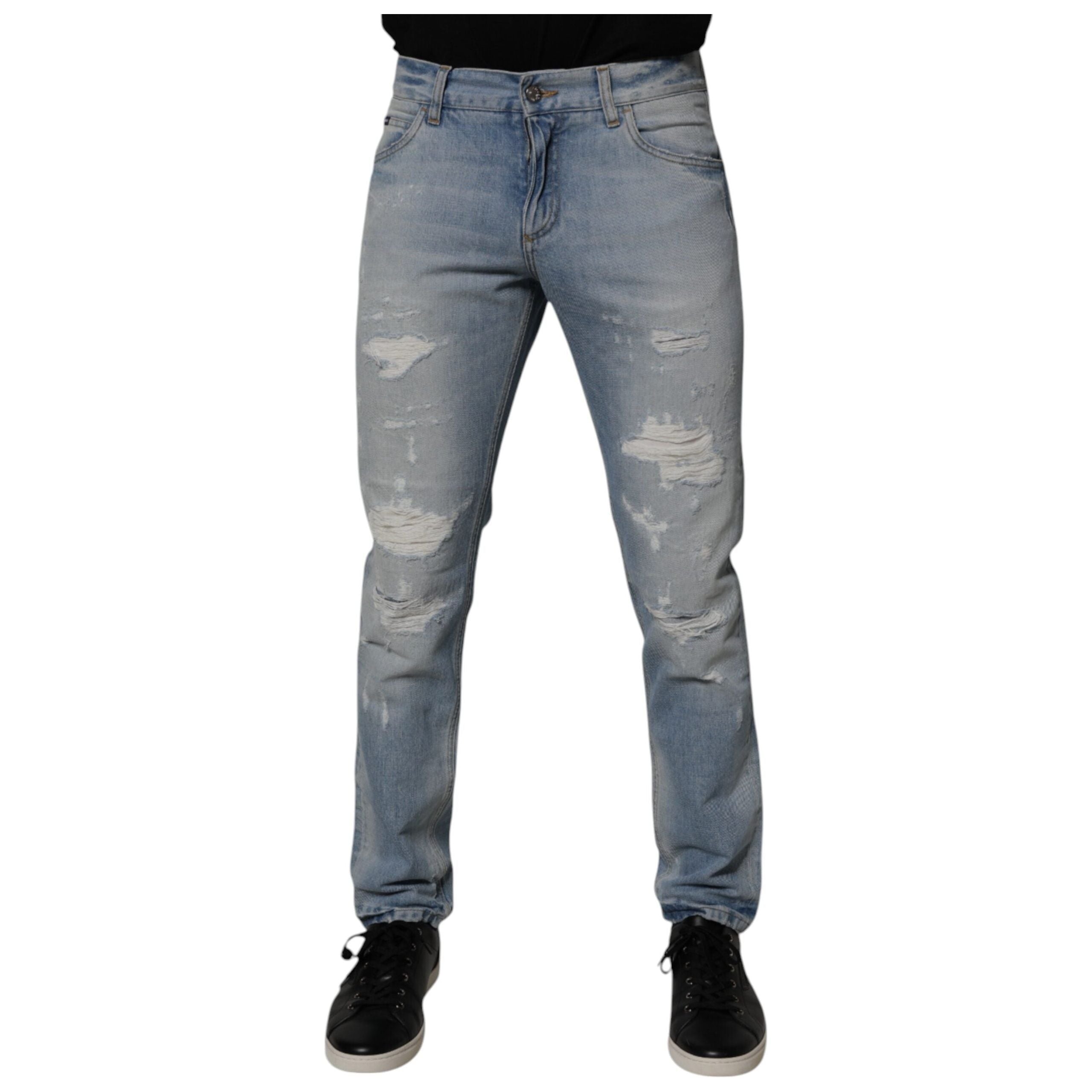Dolce & Gabbana Blue Tattered Cotton Skinny Denim Jeans