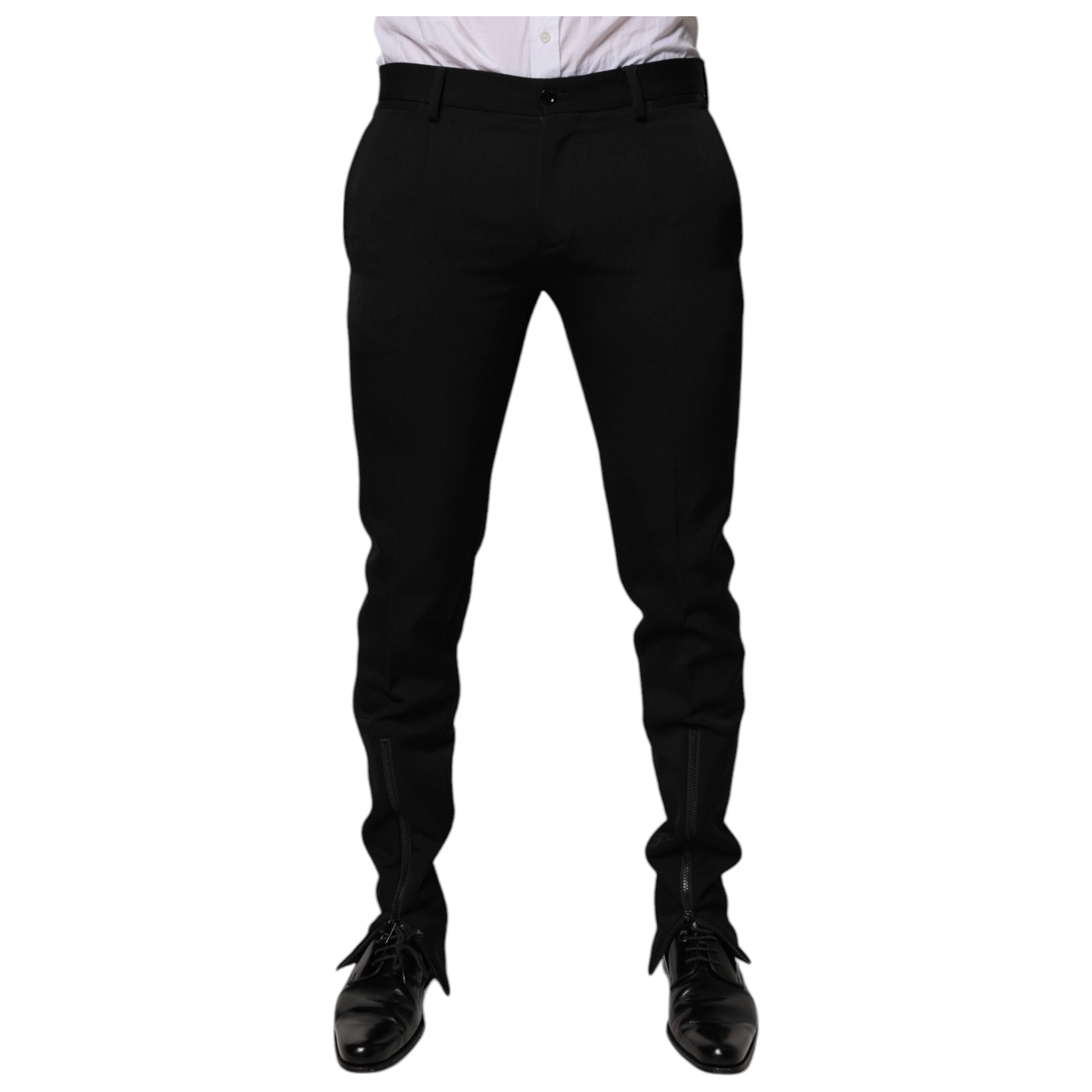 Dolce & Gabbana Black Wool Tapered Formal Dress Pants