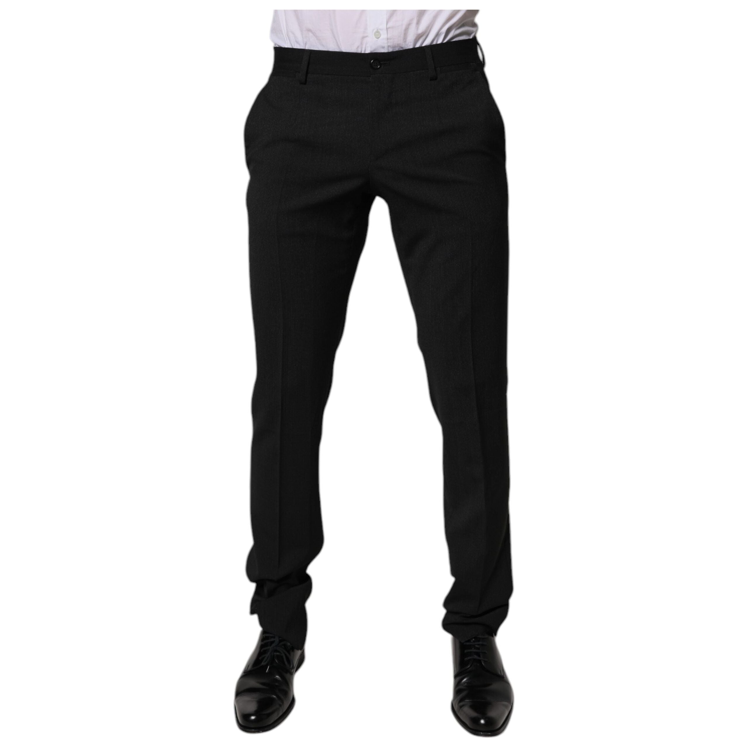 Dolce & Gabbana Black Wool Tapered Formal Dress Pants
