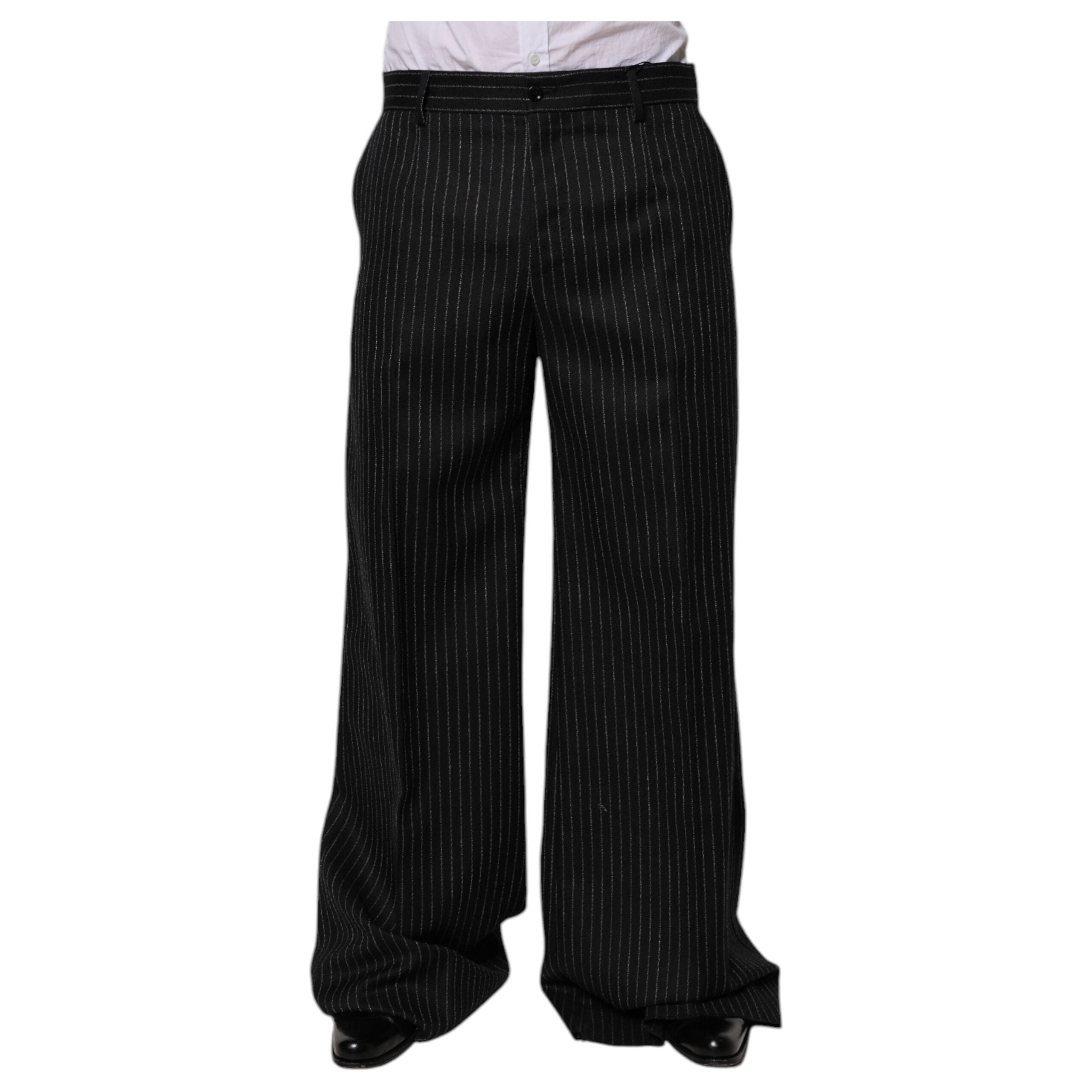 Dolce & Gabbana Black Wool Wide Leg Formal Dress Pants