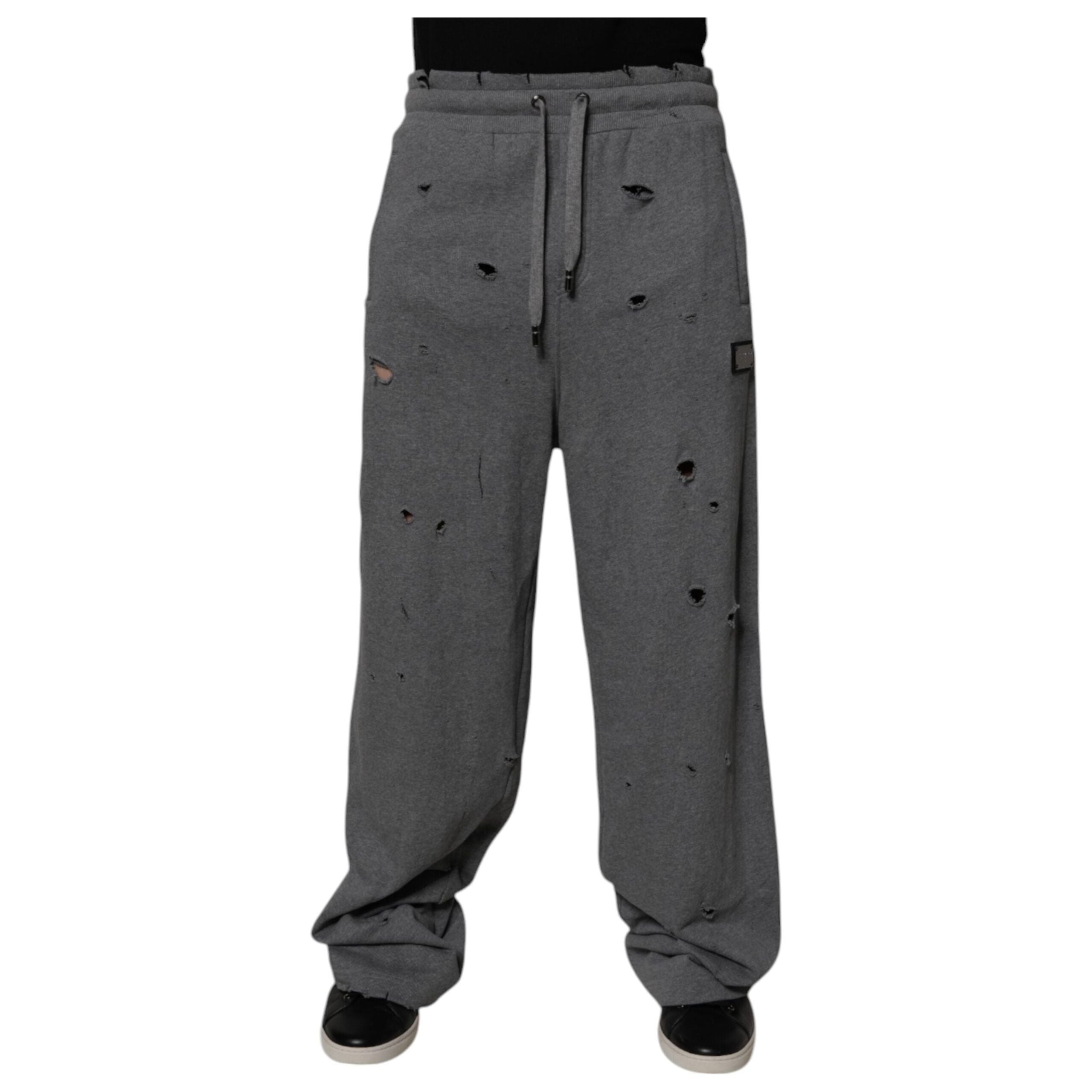 Dolce & Gabbana Gray Cotton RipStyle Straight Sweatpants