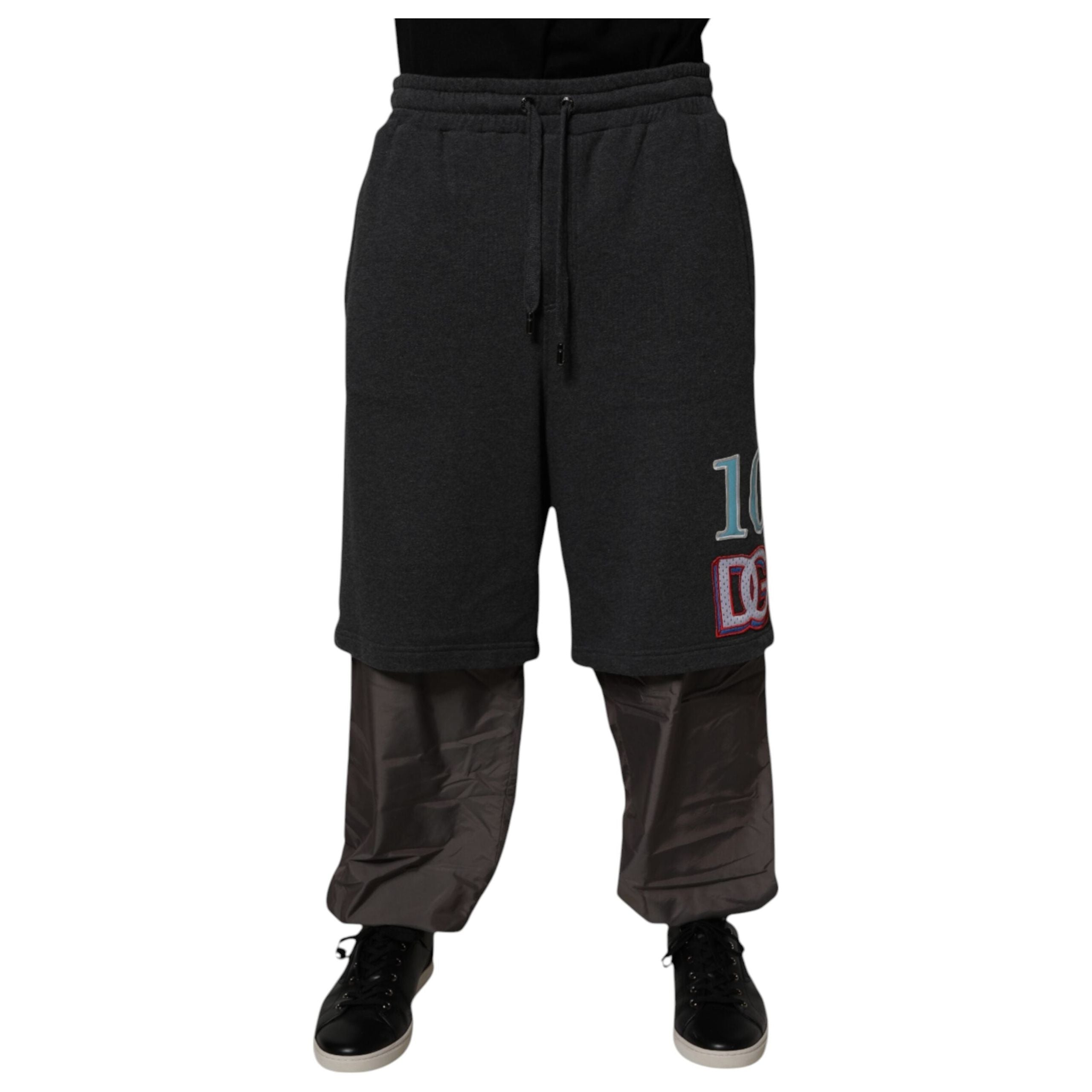 Dolce & Gabbana Dark Gray Cotton Layered Straight Sweatpants