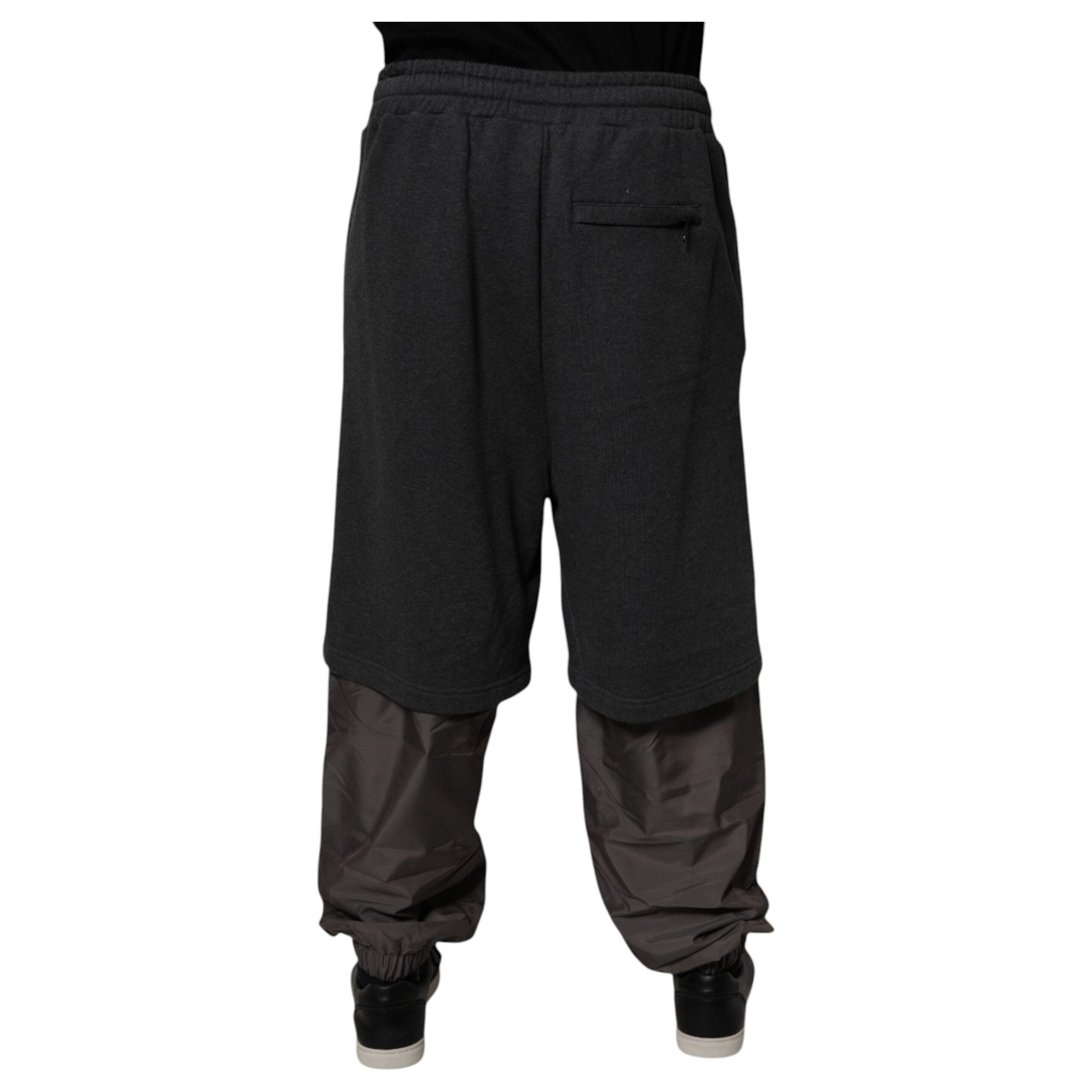 Dolce & Gabbana Dark Gray Cotton Layered Straight Sweatpants