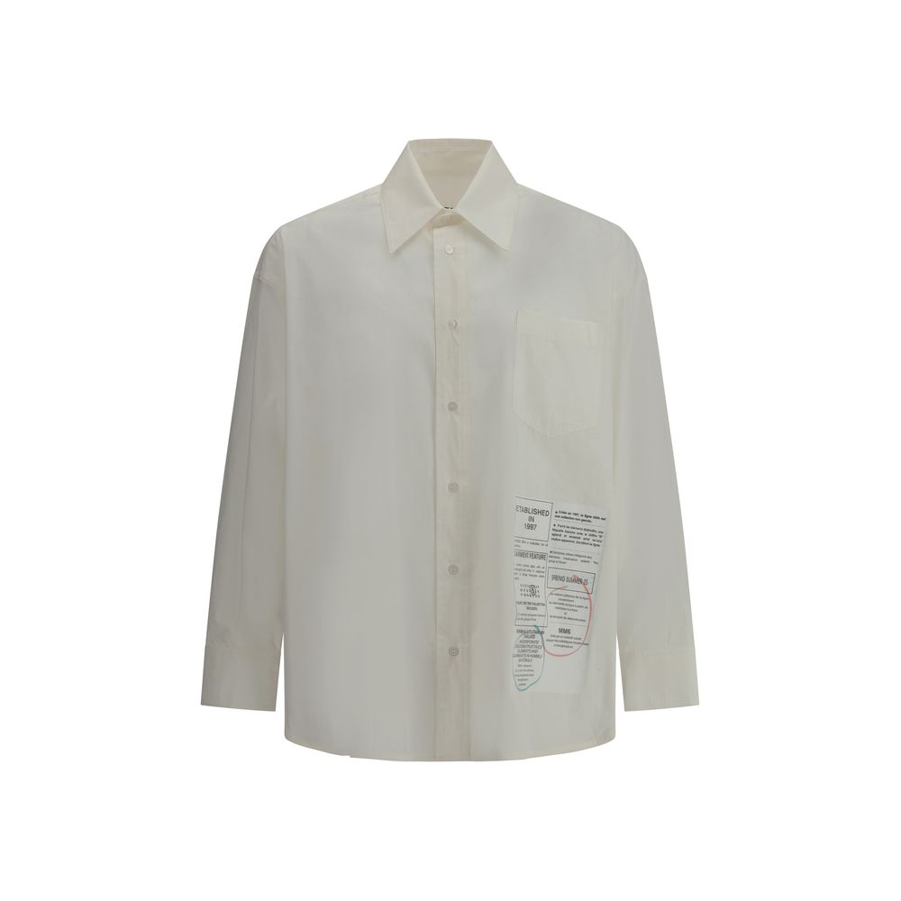 MM6 White Cotton Oversized Shirt with Iconic Logo Print
