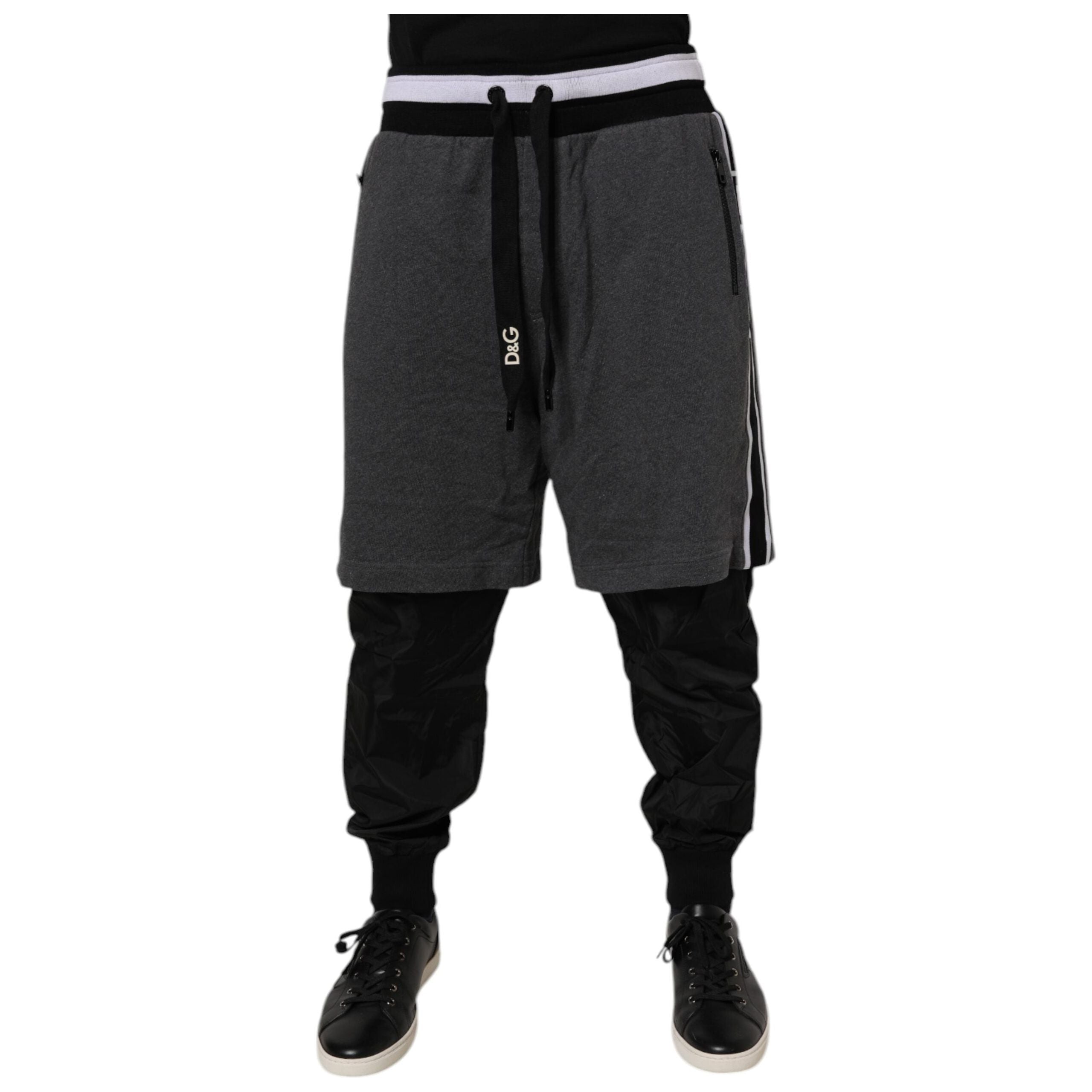 Dolce & Gabbana Black Gray Cotton Layered Sweatpants