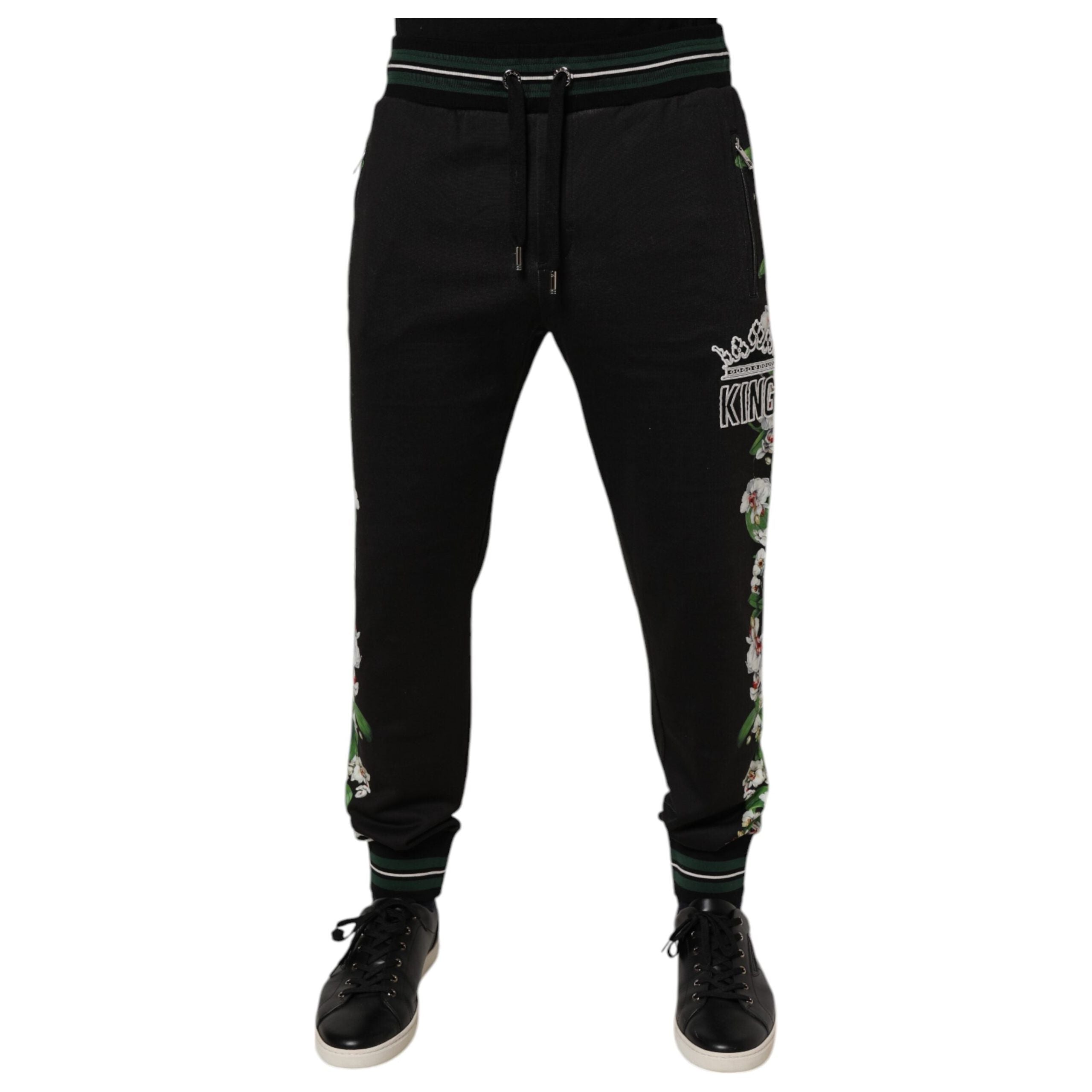 Dolce & Gabbana Black Cotton Floral King Jogger Sweatpants