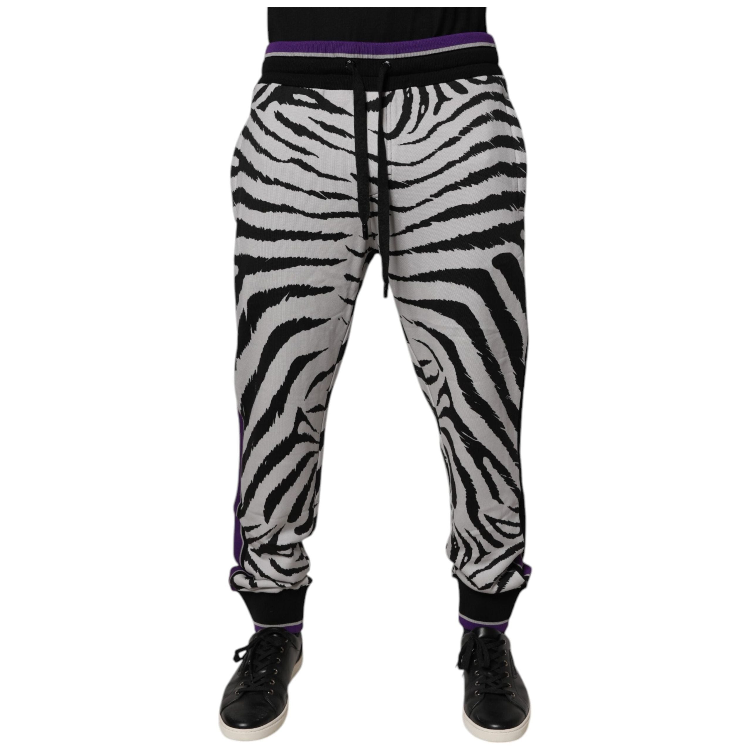 Dolce & Gabbana Black Cotton Zebra Jogger Sweatpants