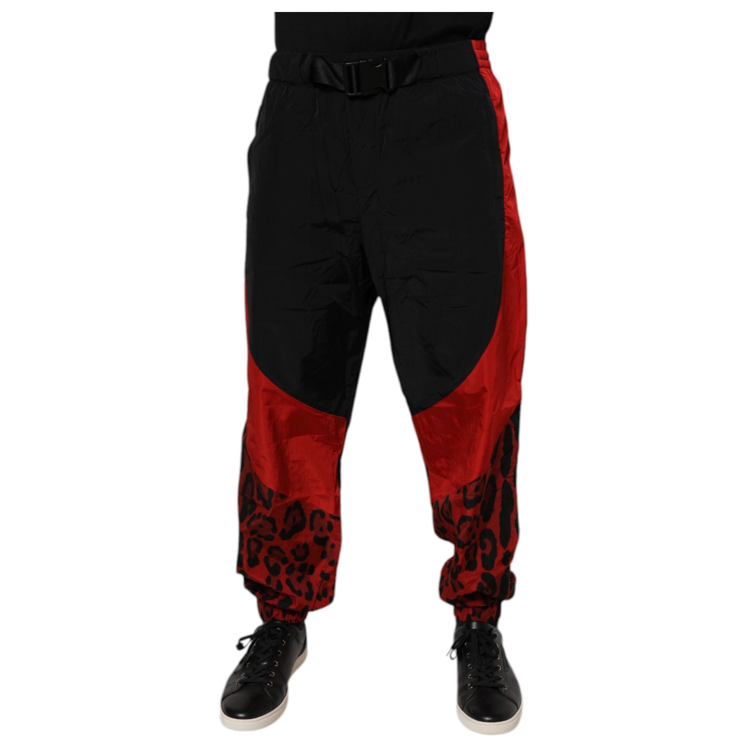 Dolce & Gabbana Black Red Leopard Cotton Jogger Sweatpants