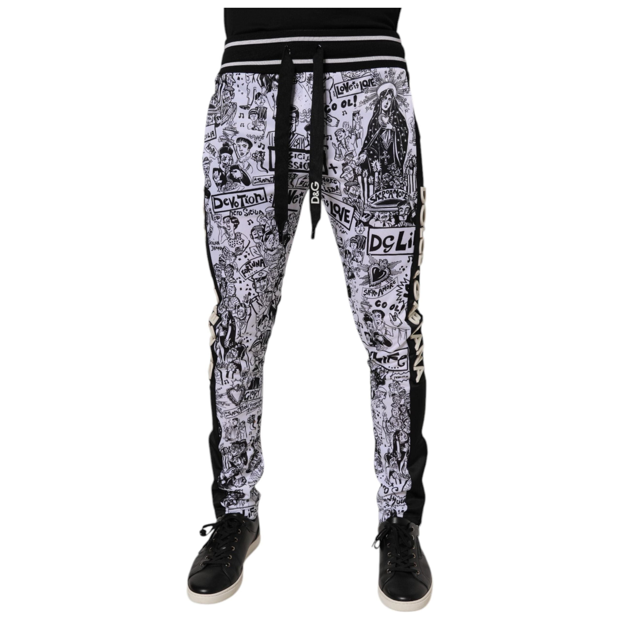 Dolce & Gabbana White Cotton Graffiti Jogger Sweatpants