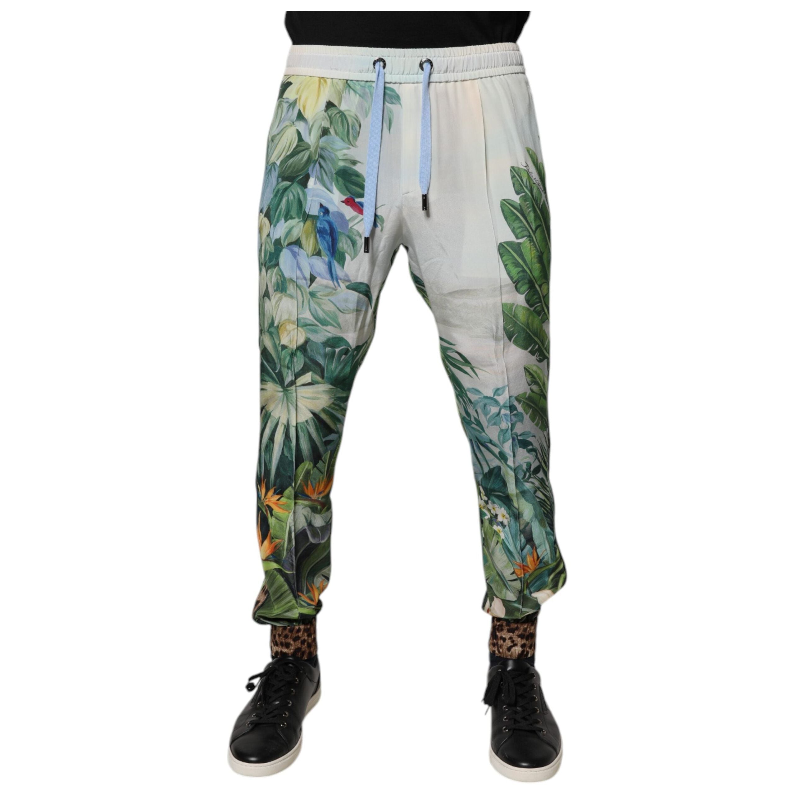 Dolce & Gabbana Multicolor Silk Tropical Jogger Pants