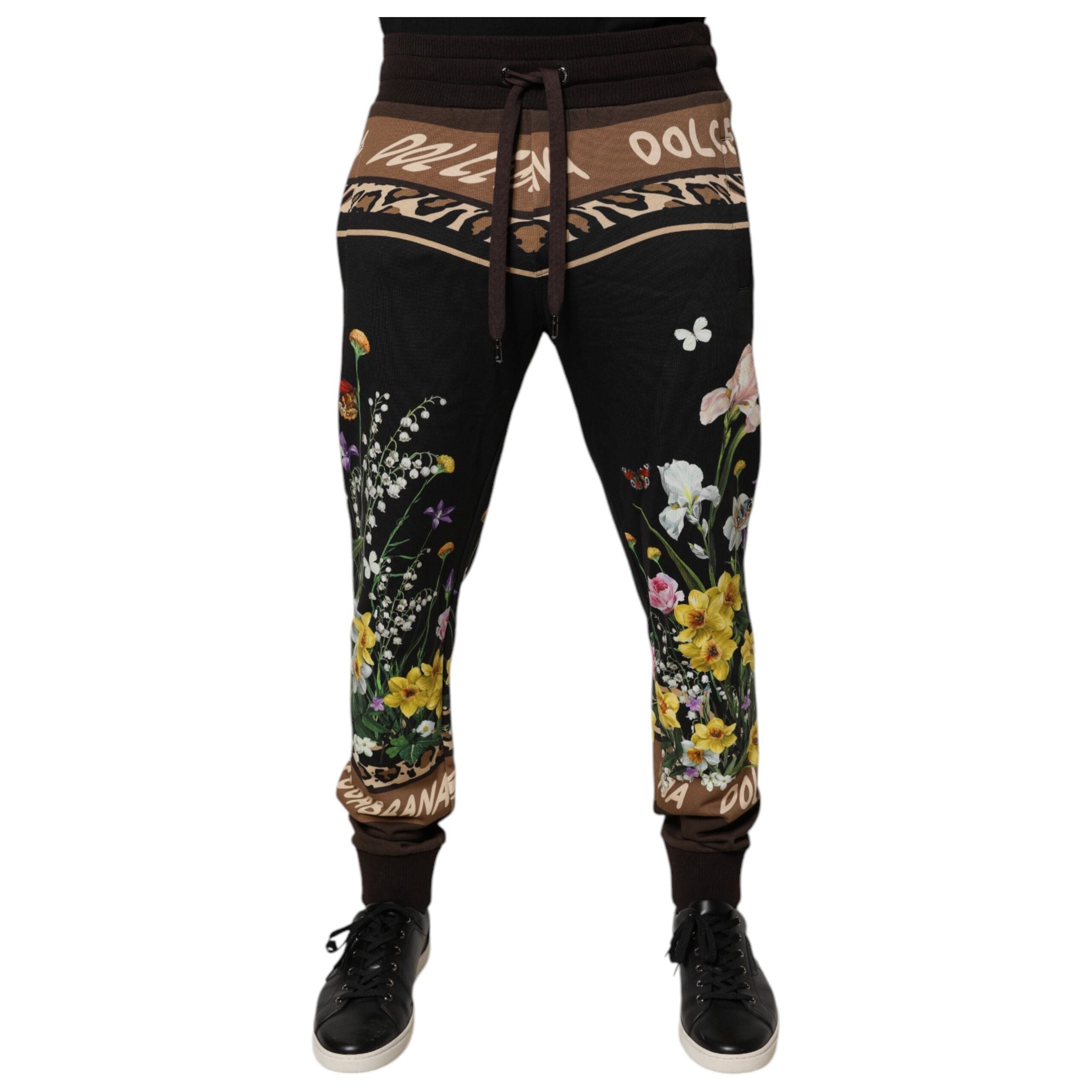 Dolce & Gabbana Black Floral Cotton Jogger Sweatpants