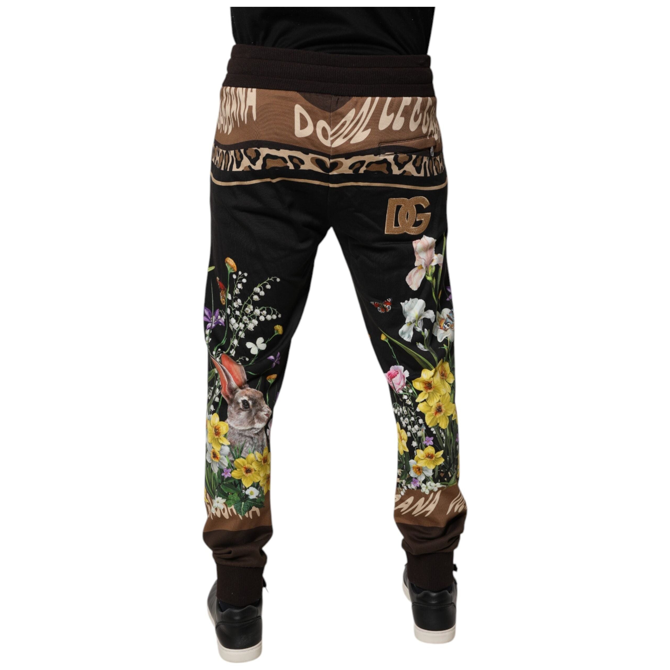 Dolce & Gabbana Black Floral Cotton Jogger Sweatpants